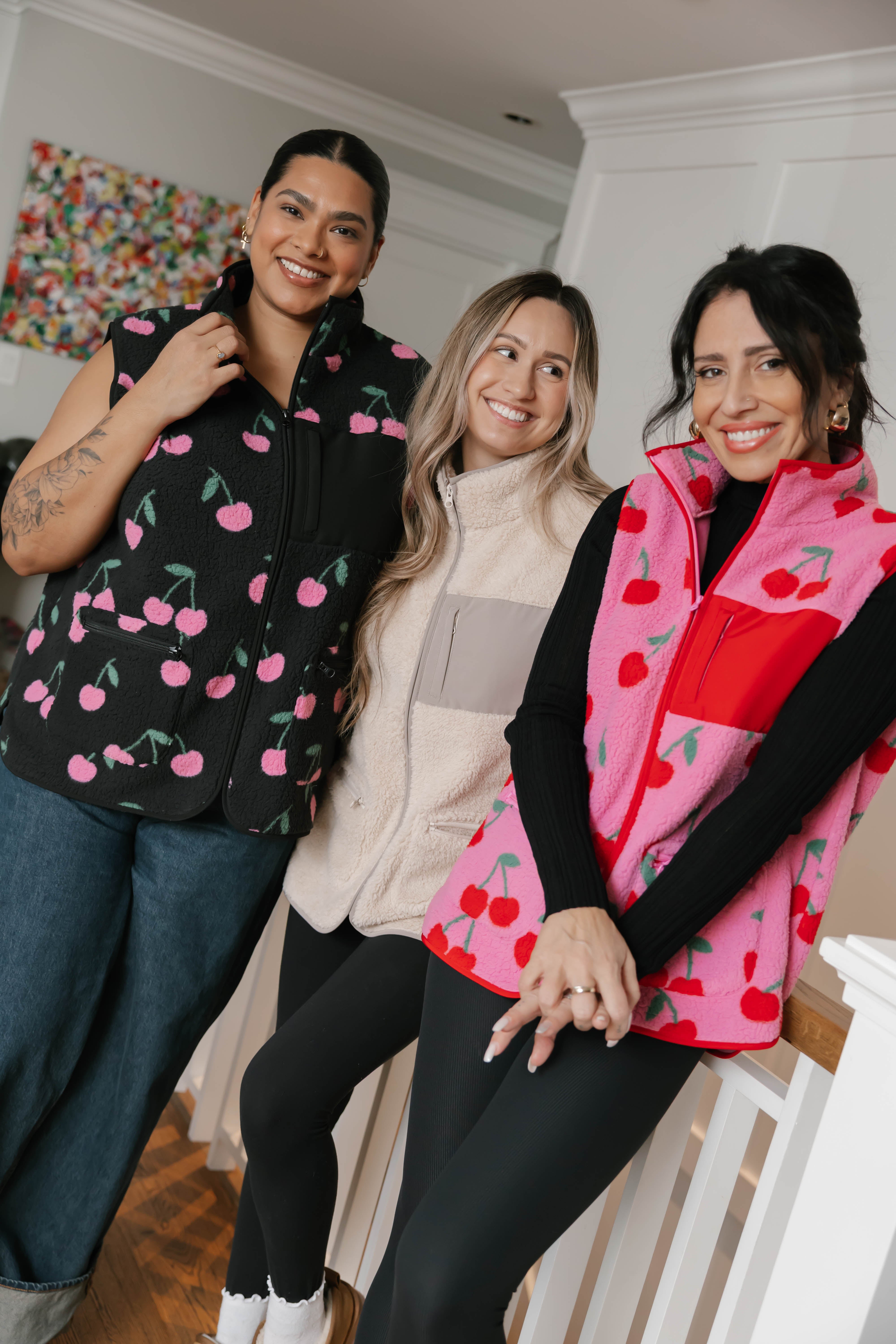 Teddy Vest in Pink/Red Cherry