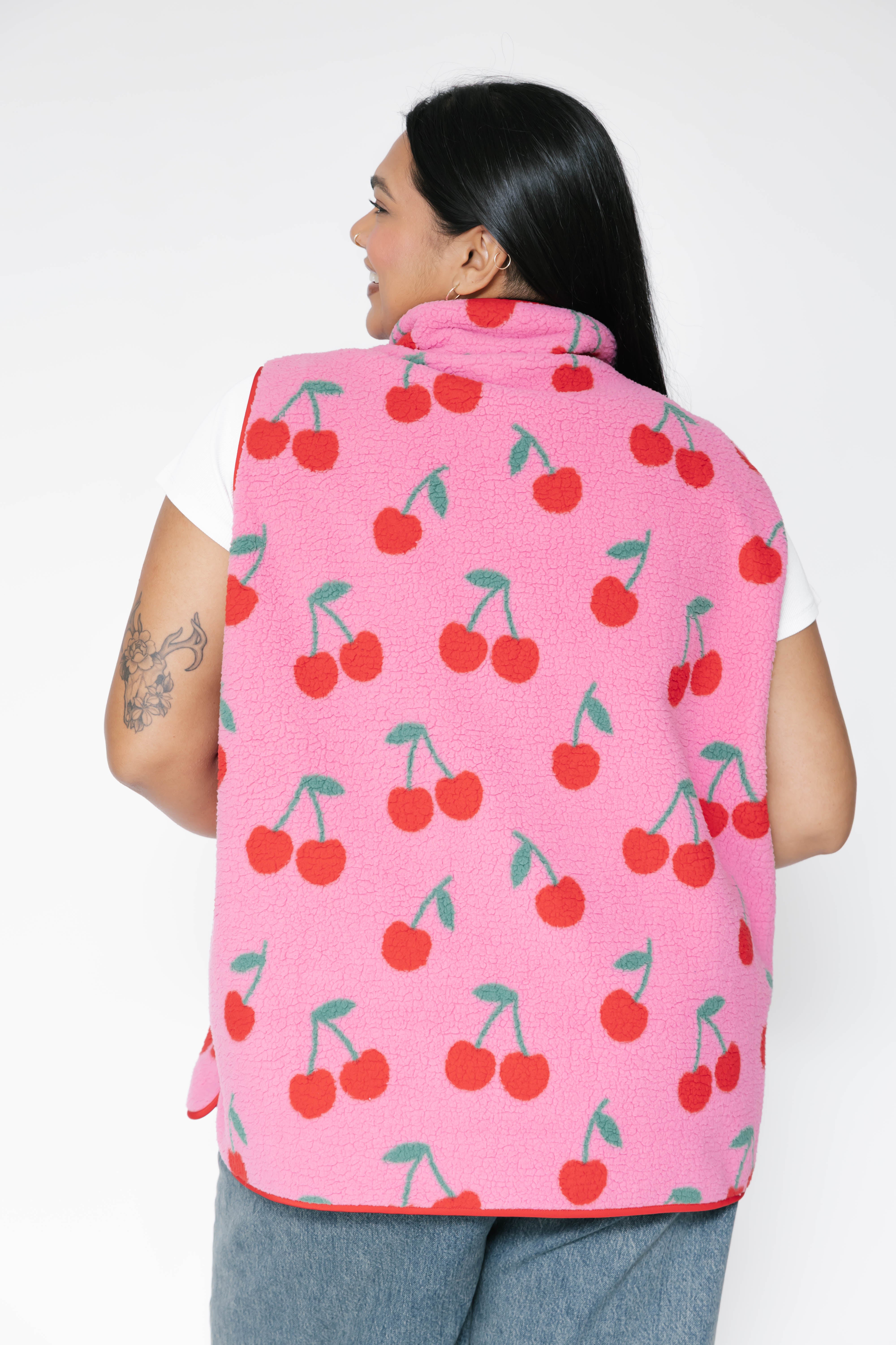 Teddy Vest in Pink/Red Cherry