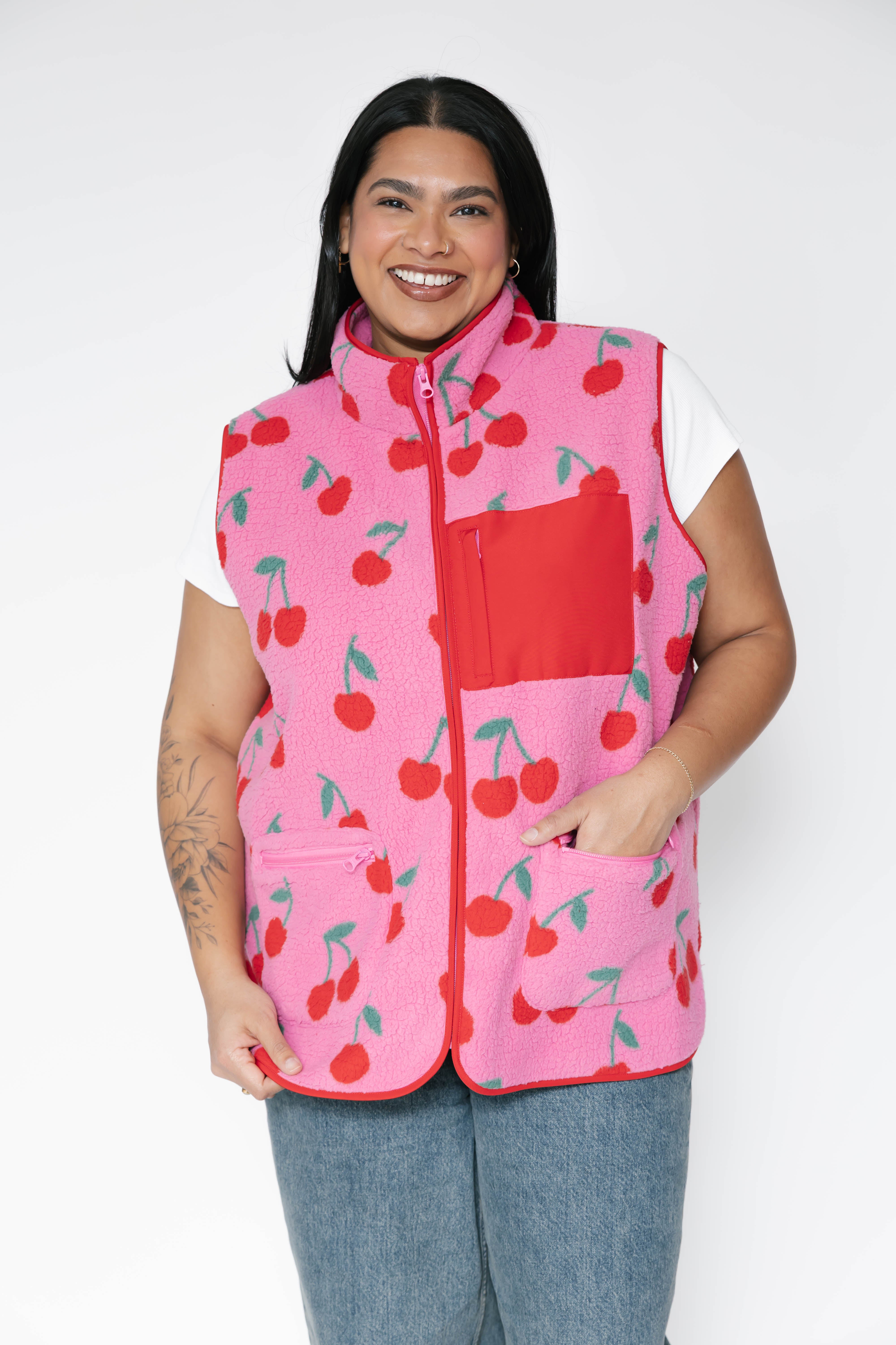 Teddy Vest in Pink/Red Cherry