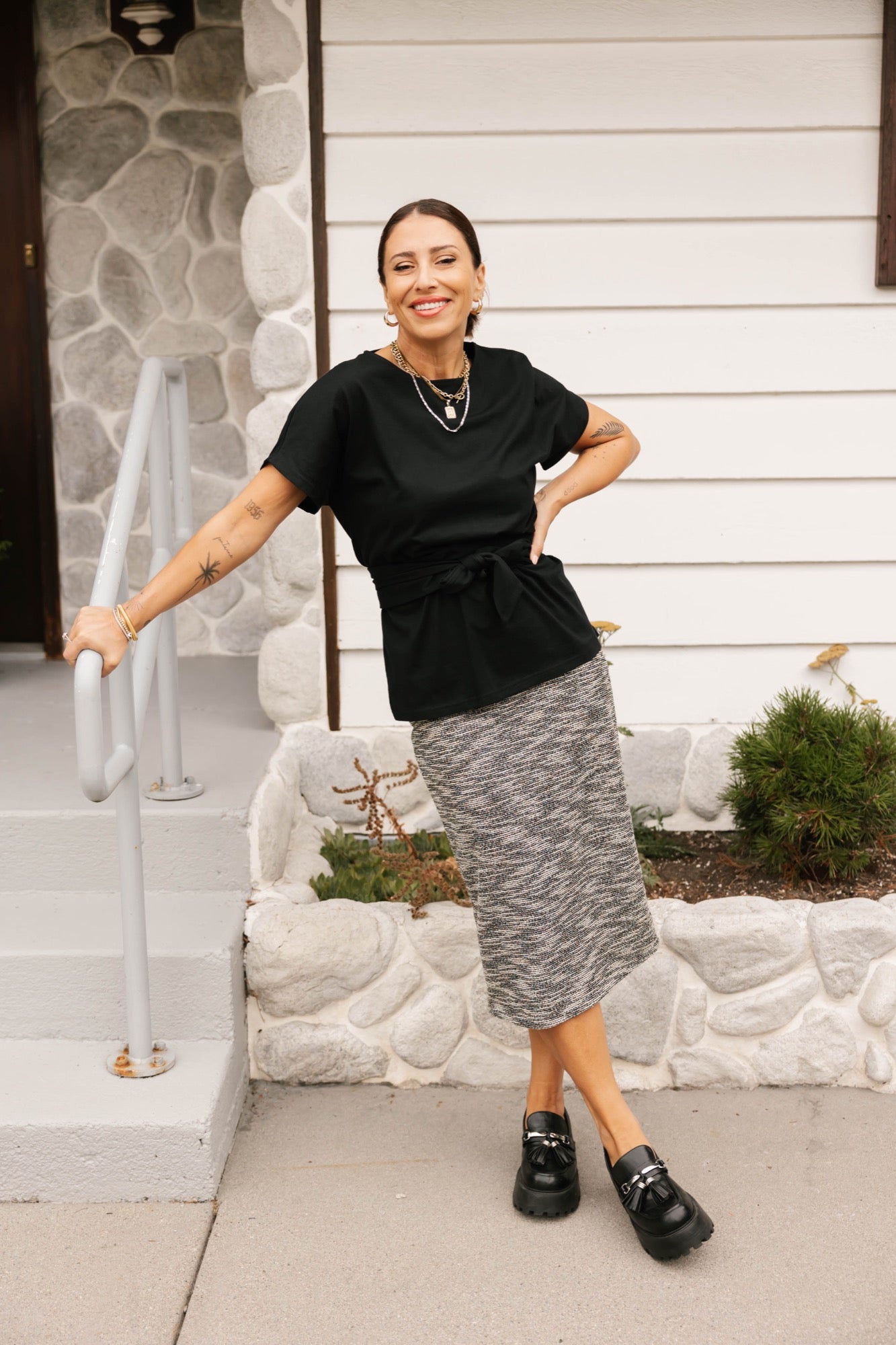 Chloe Midi Skirt in Black Speckled