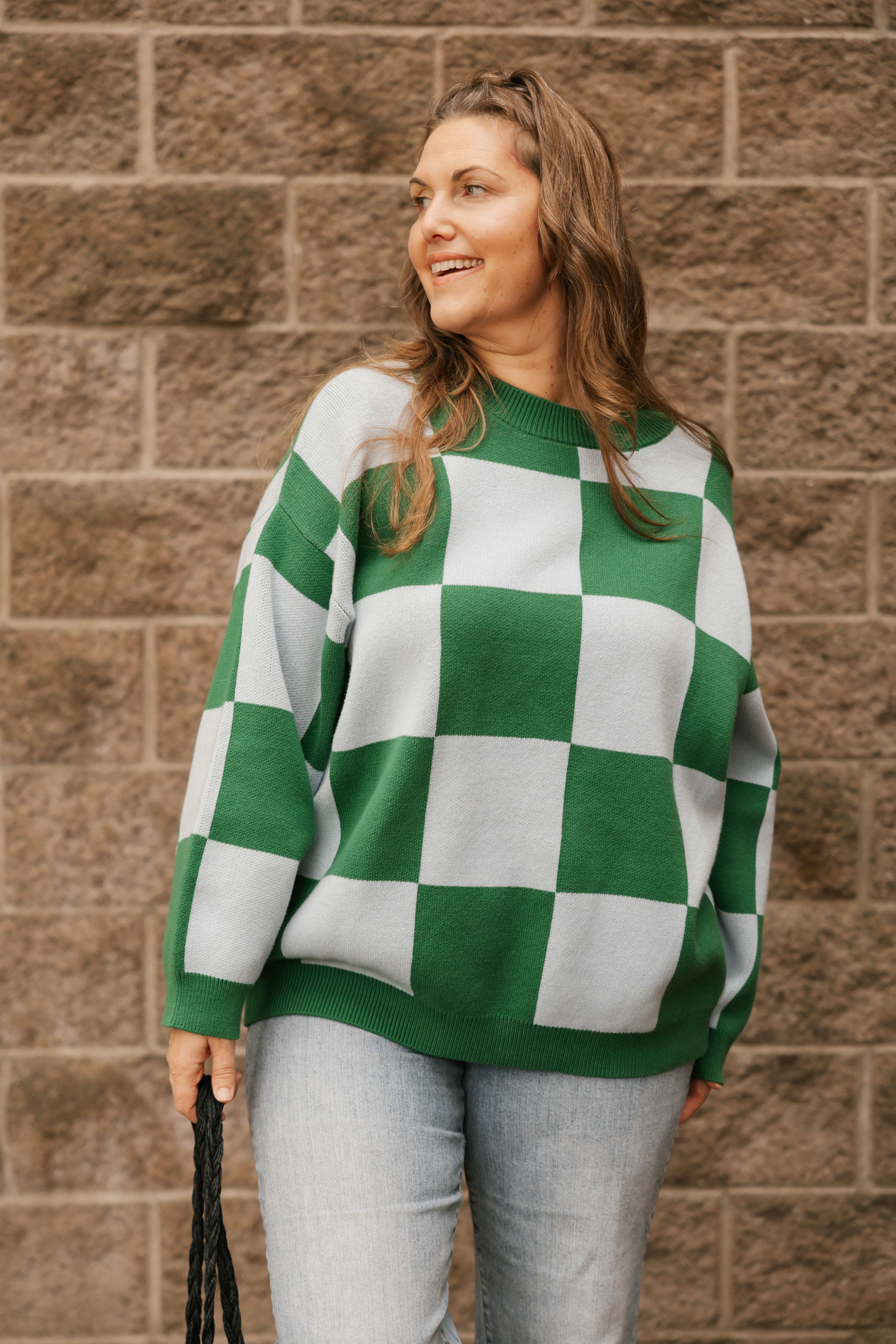 Chrissy Checkered Sweater in Green/Blue