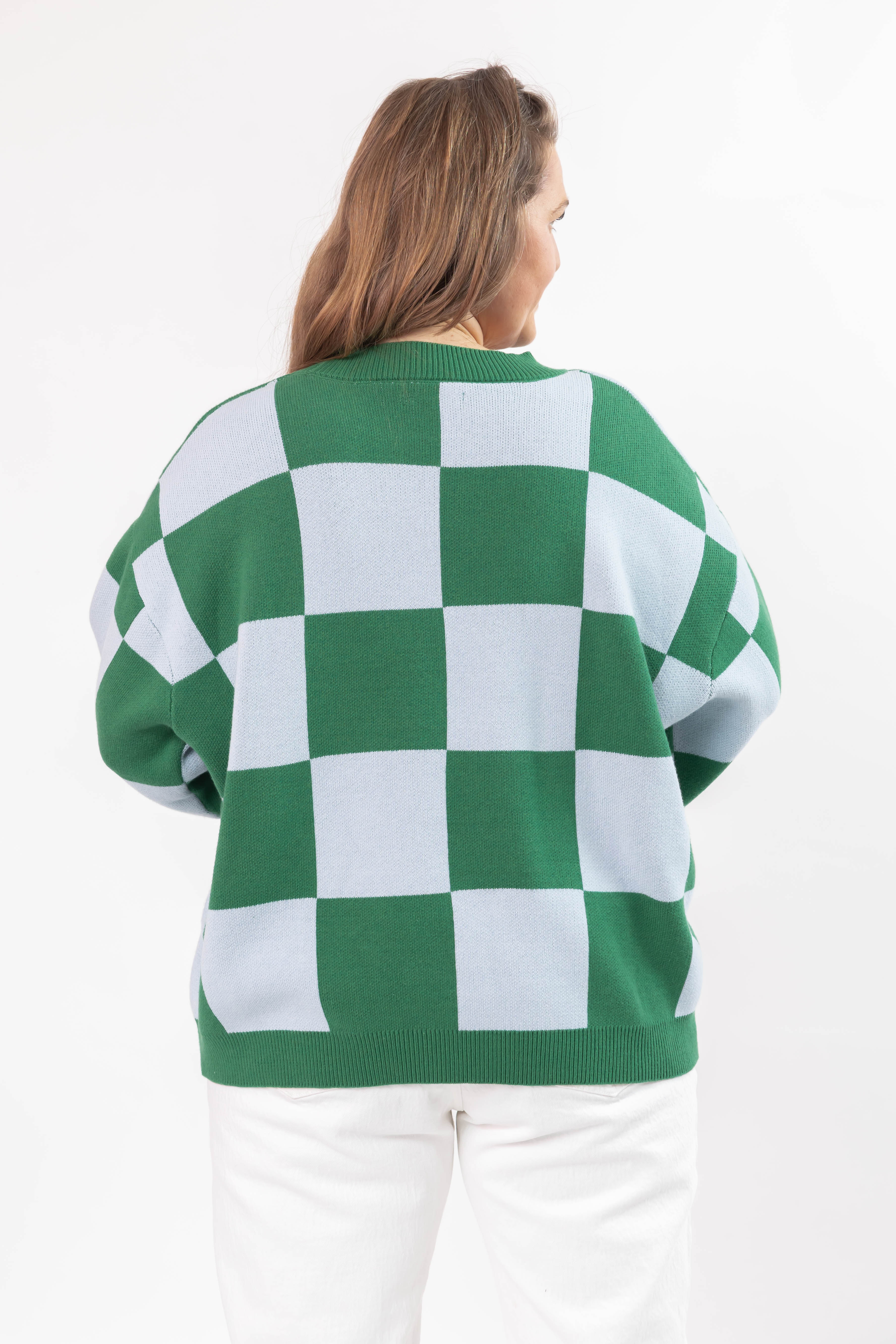 Chrissy Checkered Sweater in Green/Blue