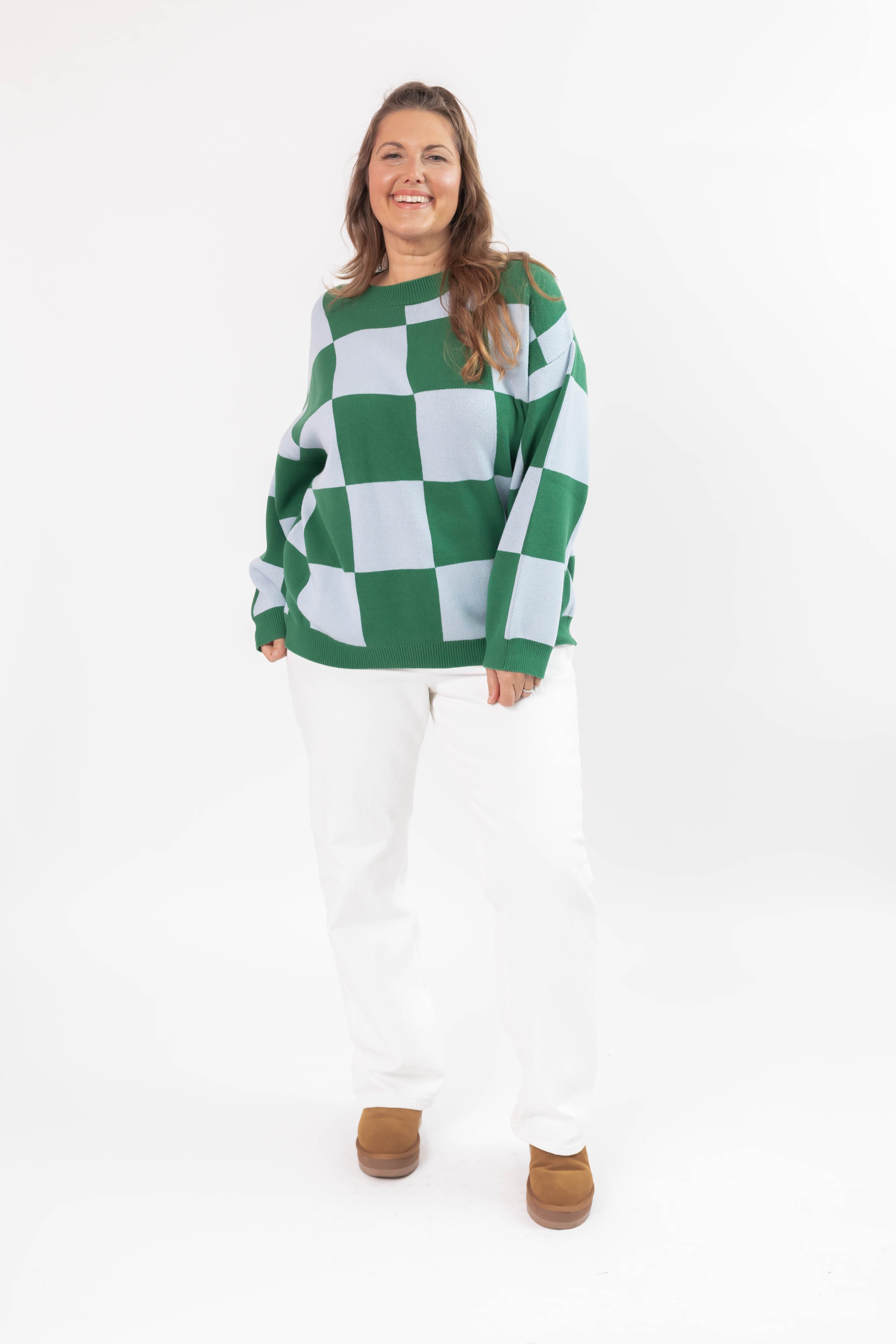 Chrissy Checkered Sweater in Green/Blue