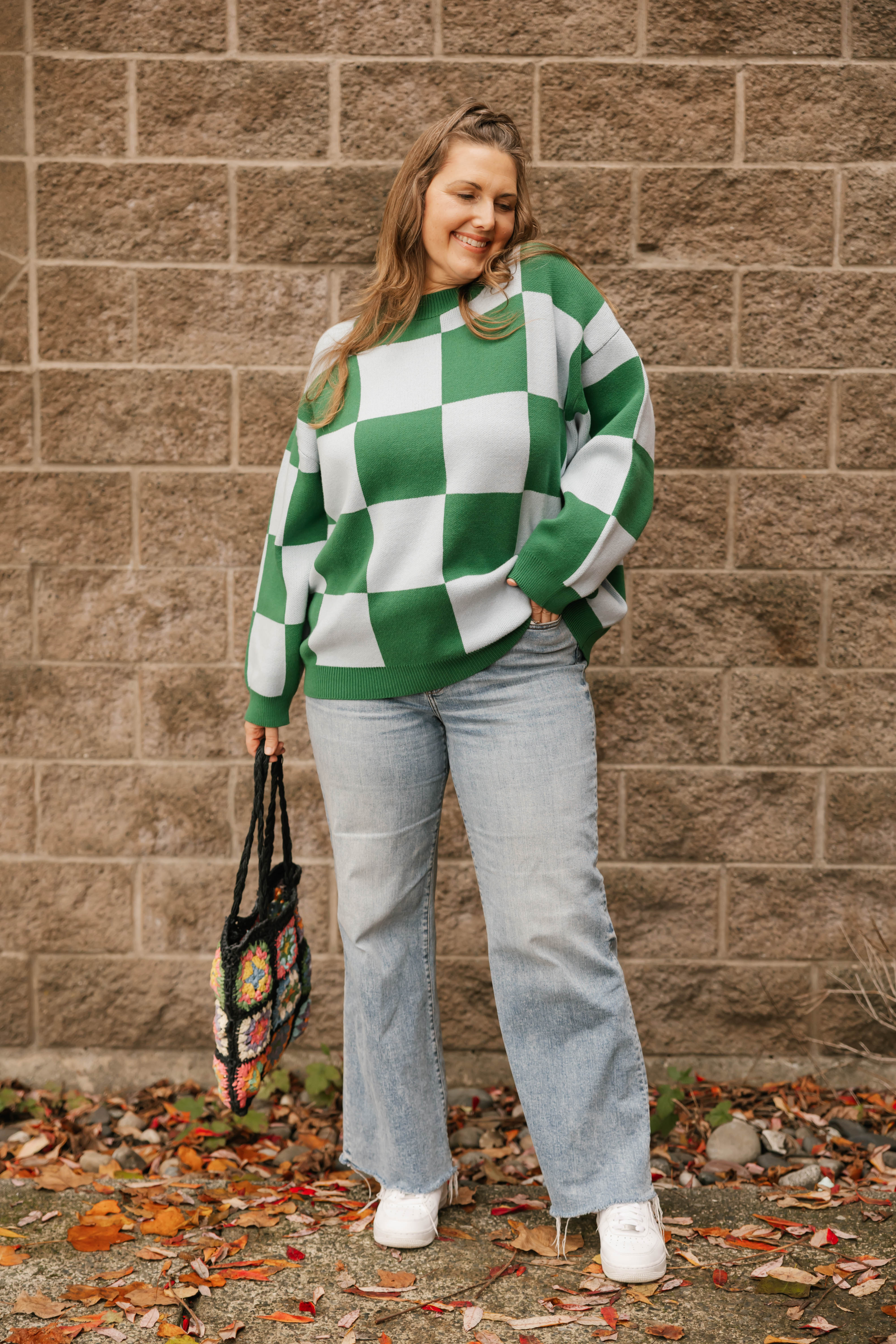 Chrissy Checkered Sweater in Green/Blue