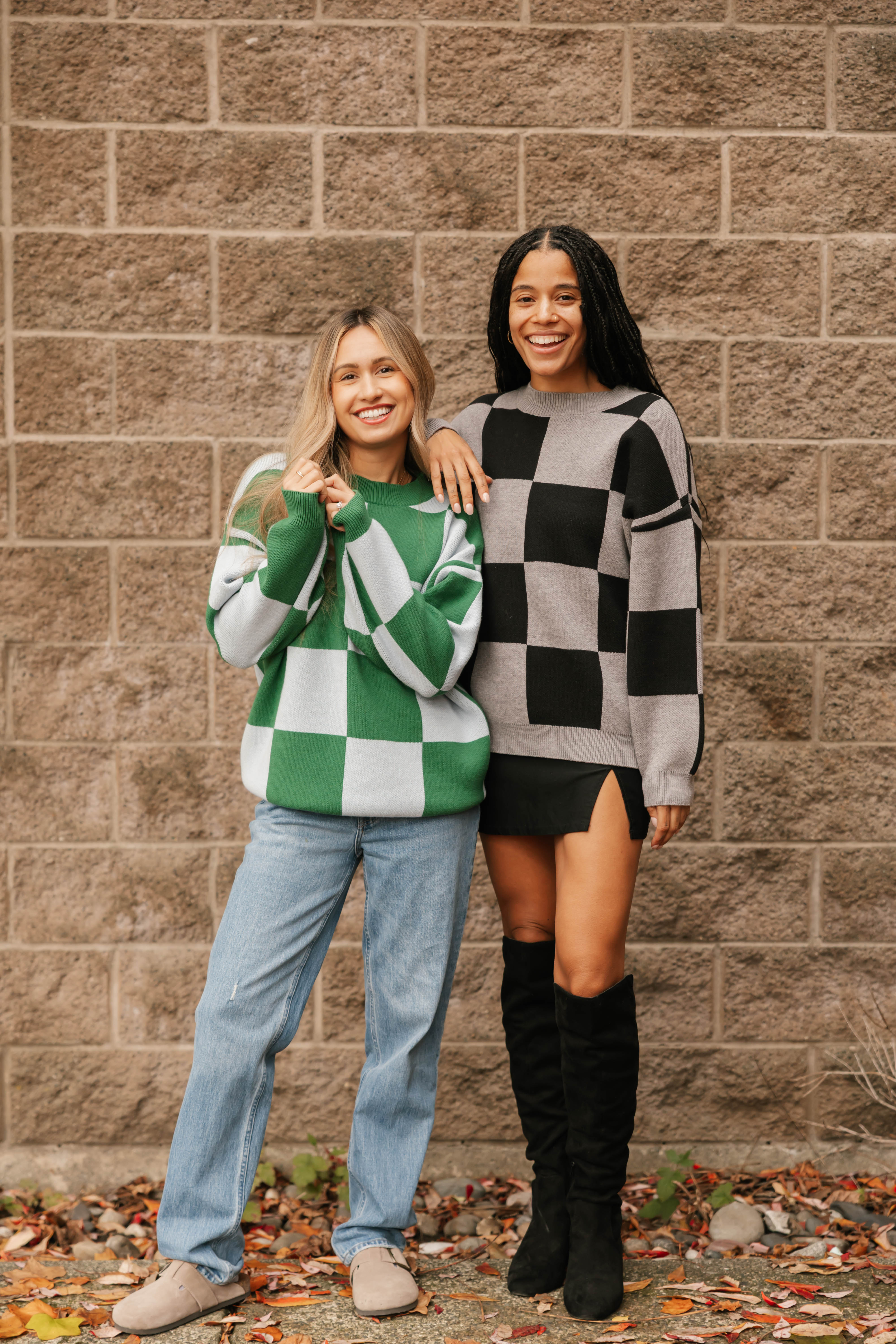 Chrissy Checkered Sweater in Green/Blue