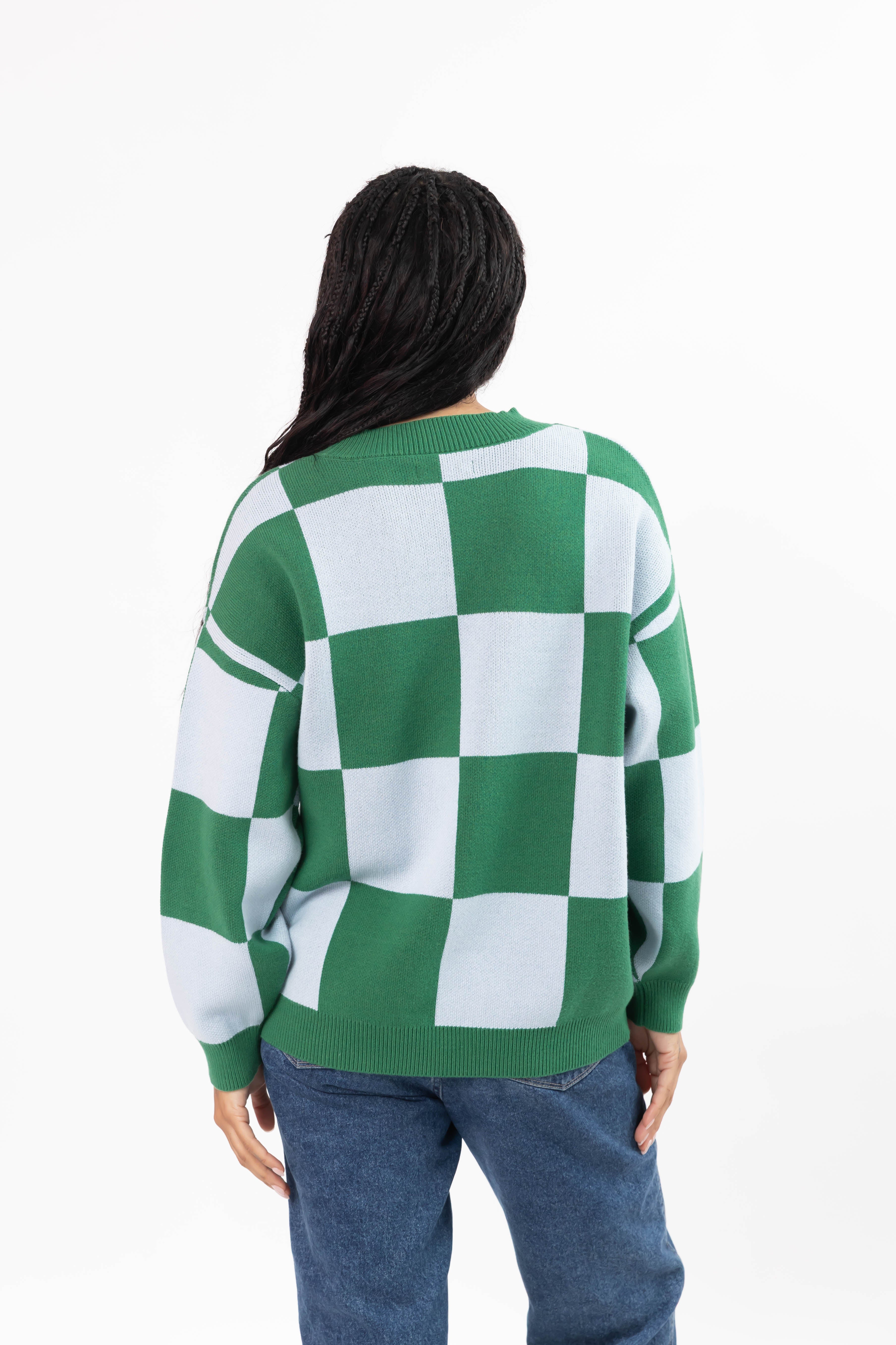 Chrissy Checkered Sweater in Green/Blue