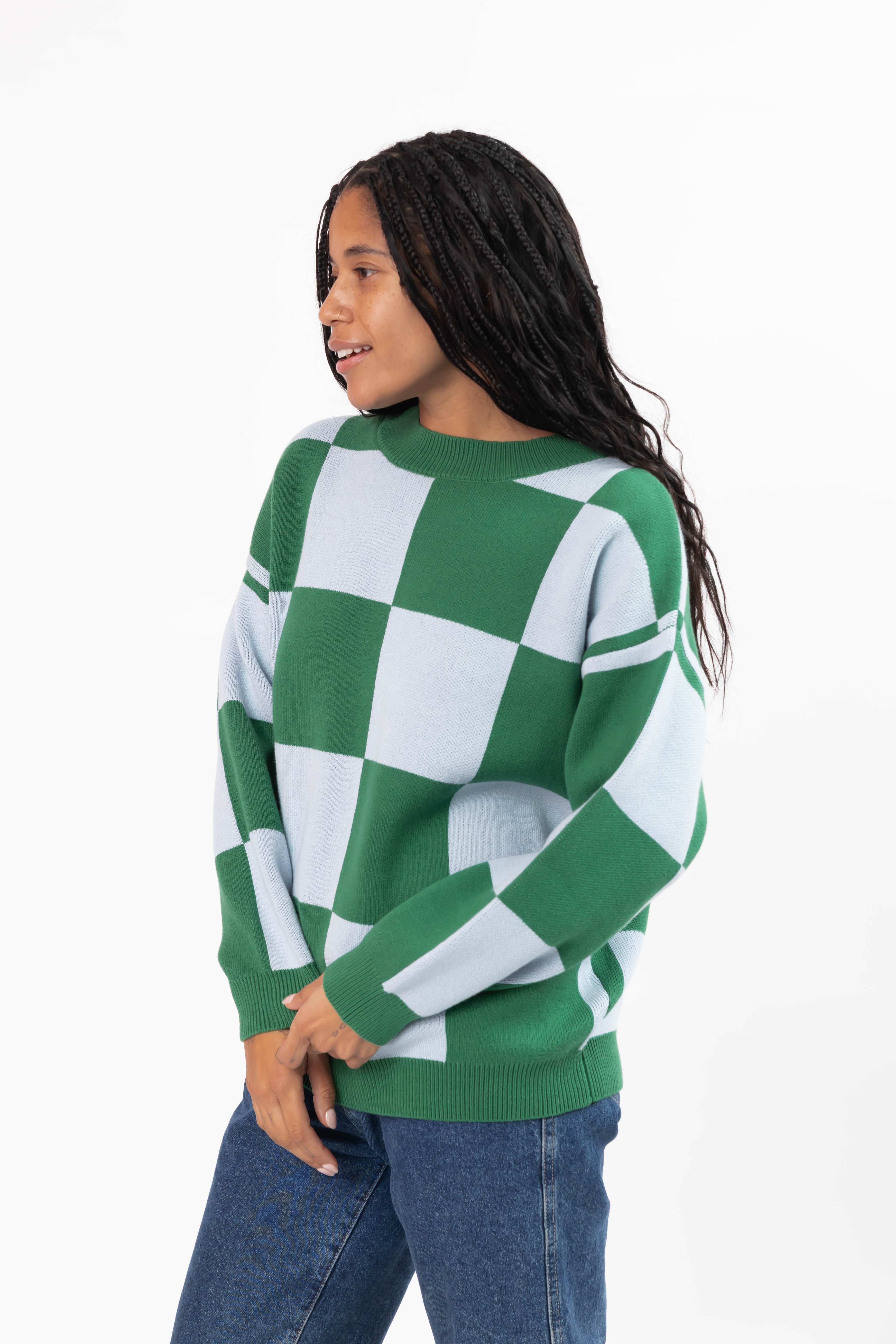 Chrissy Checkered Sweater in Green/Blue