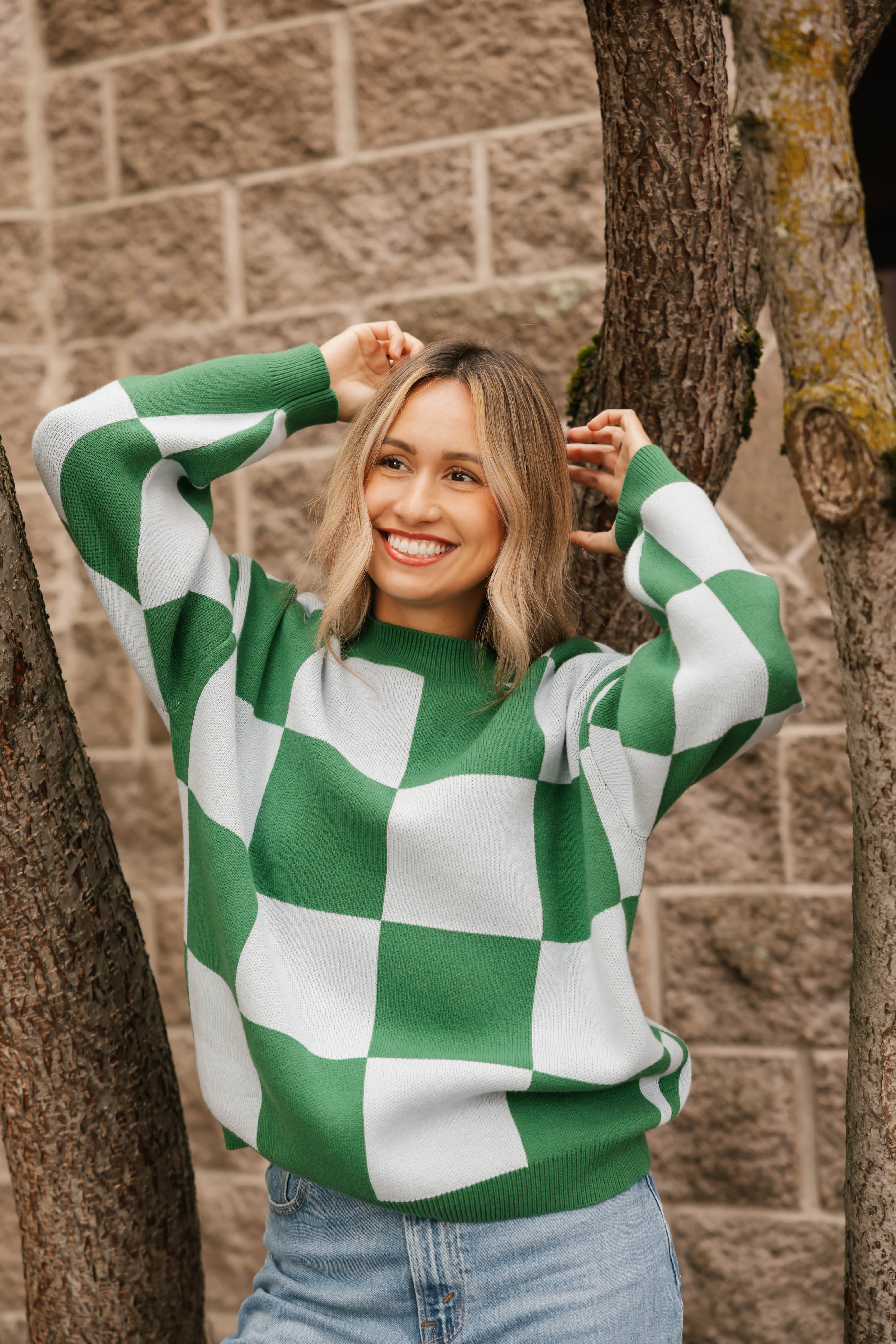 Chrissy Checkered Sweater in Green/Blue
