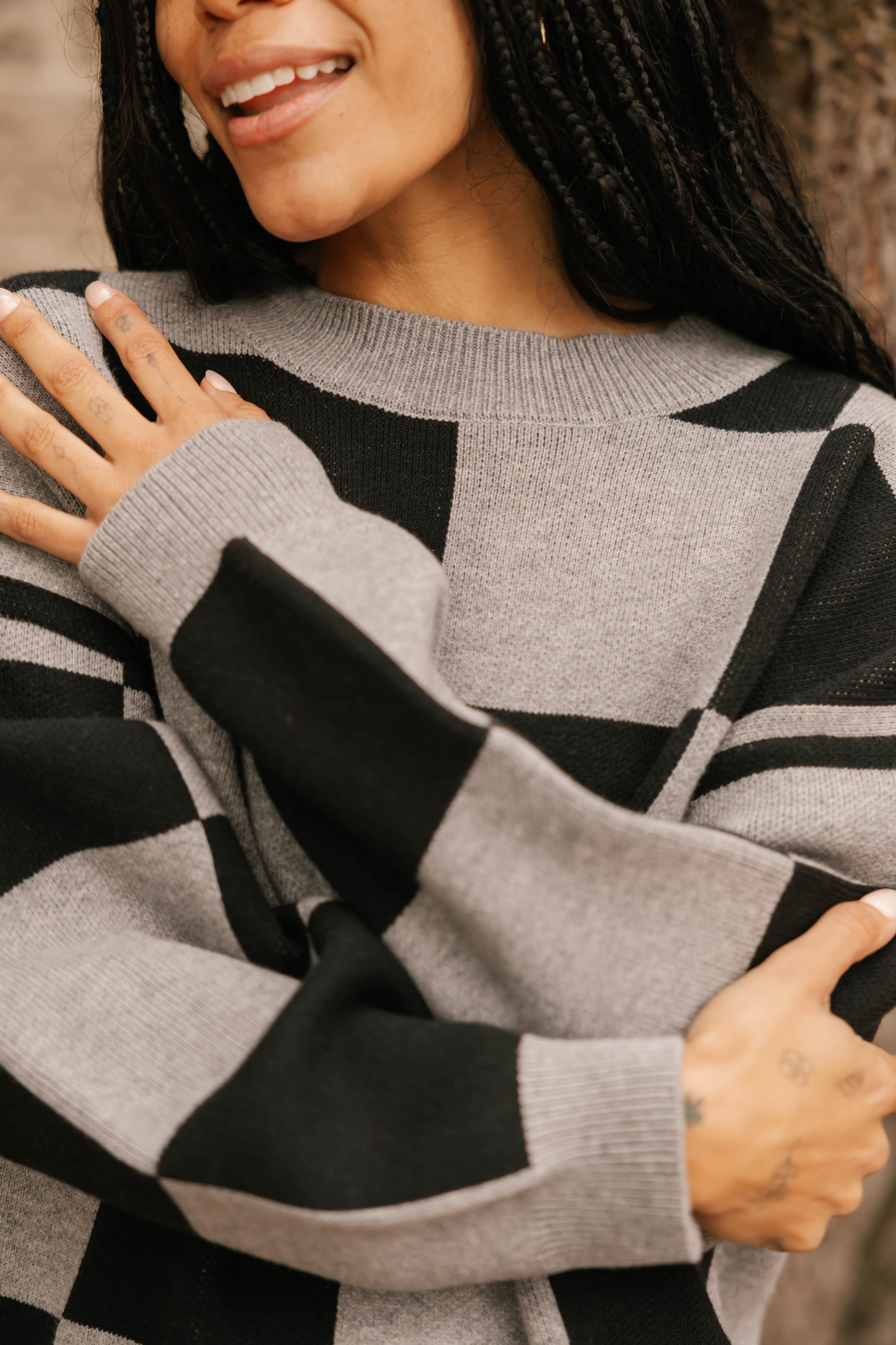 Chrissy Checkered Sweater in Grey/Black