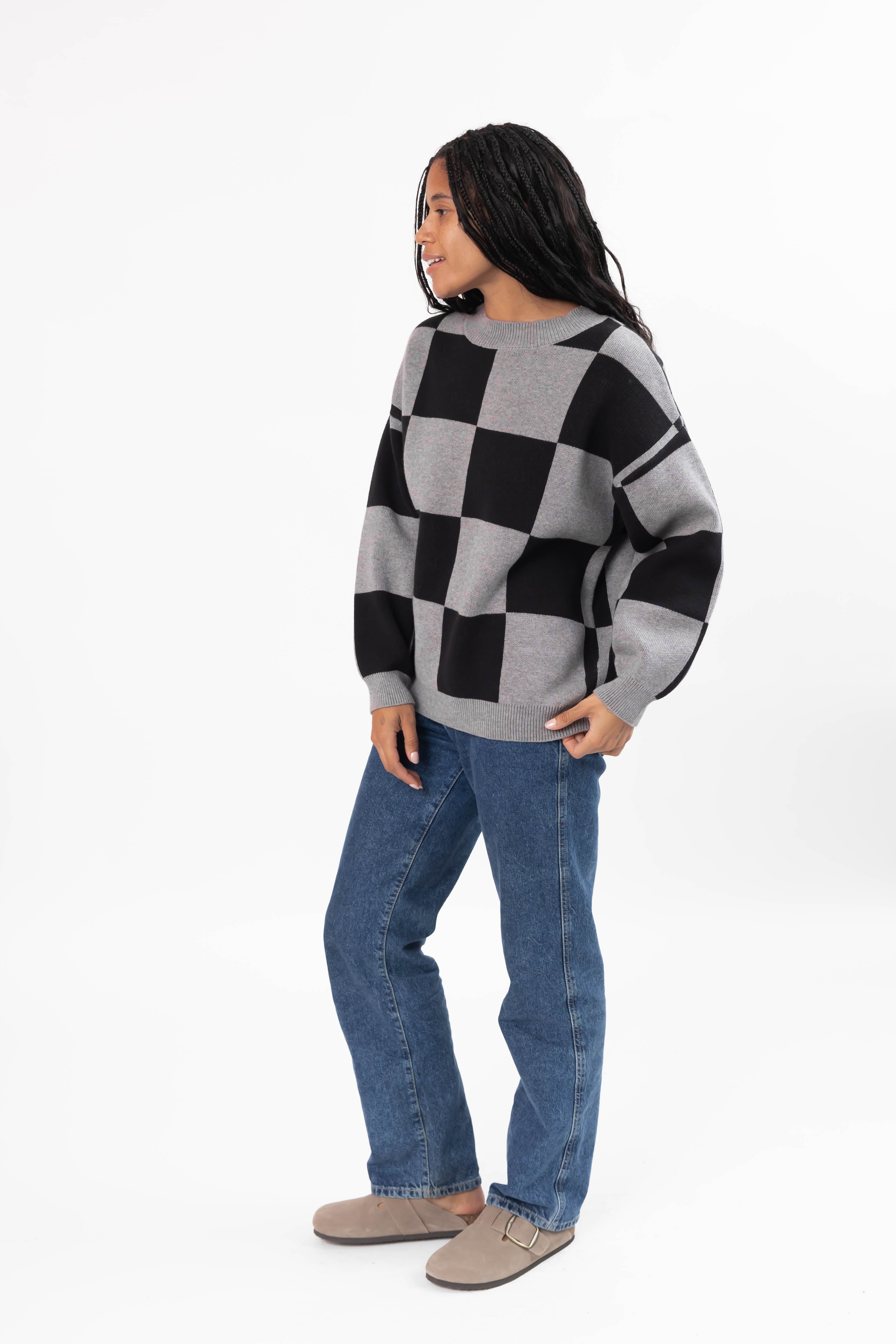 Chrissy Checkered Sweater in Grey/Black