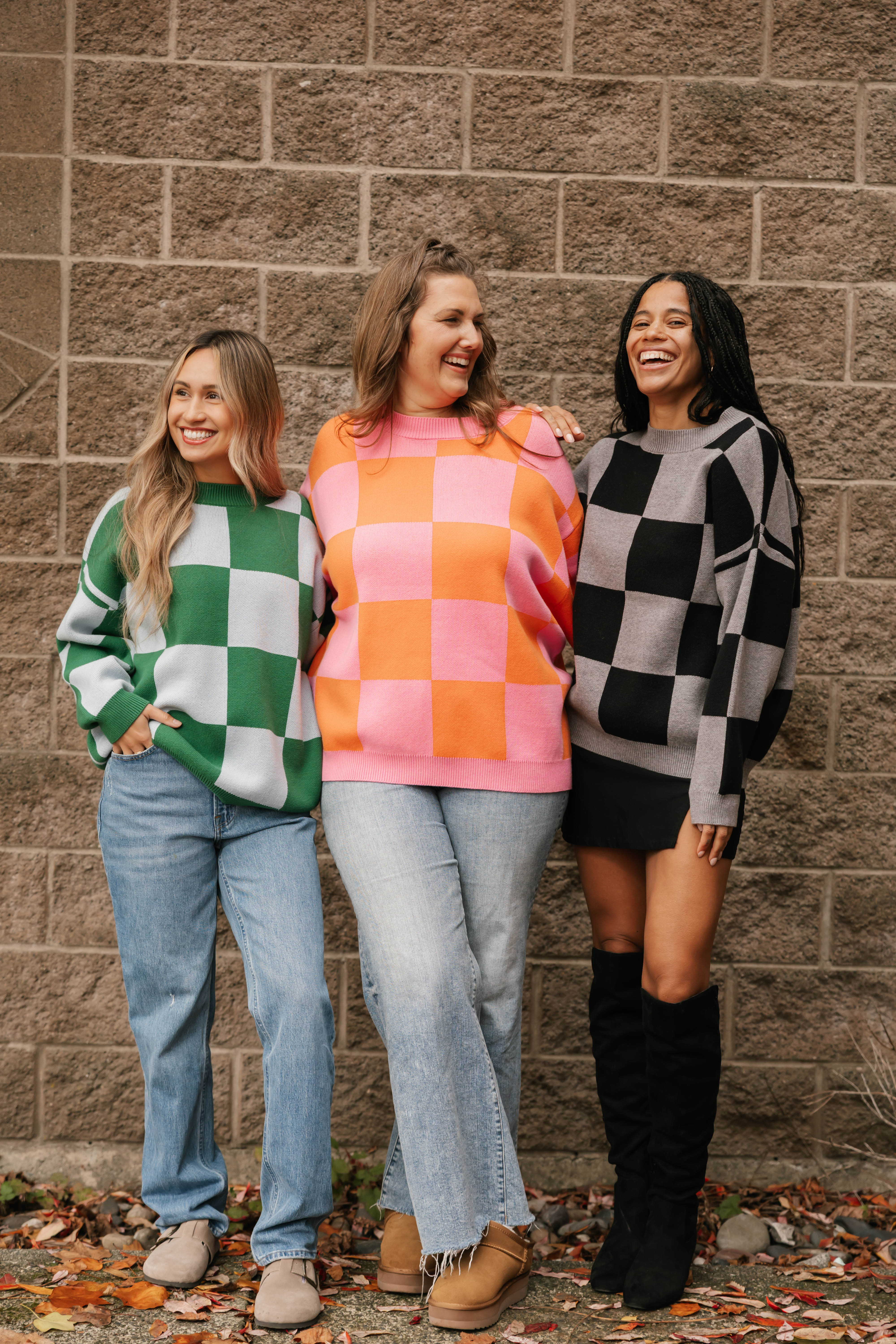 Chrissy Checkered Sweater in Pink/Orange
