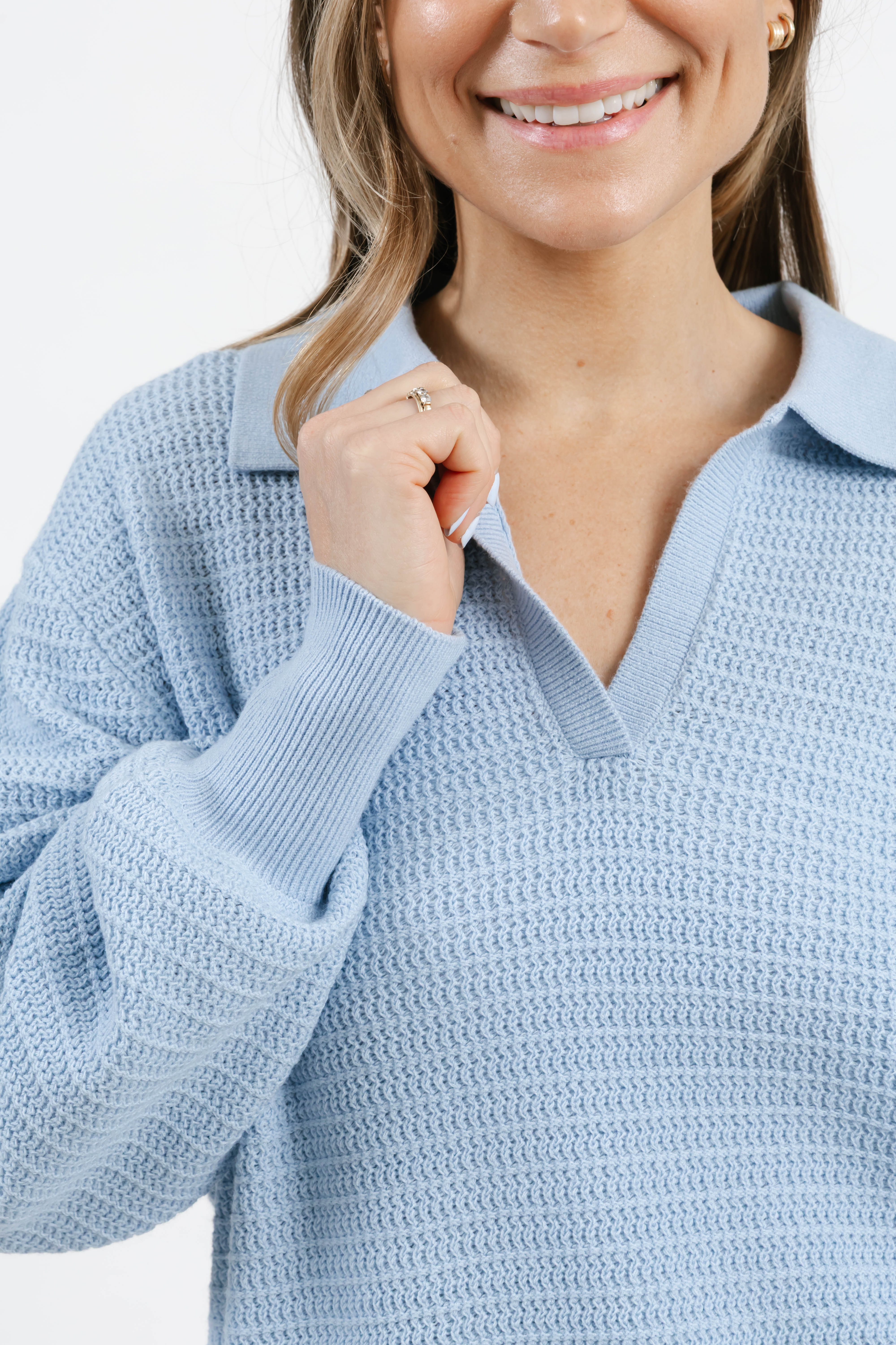 Megan Pointelle Sweater in Light Blue