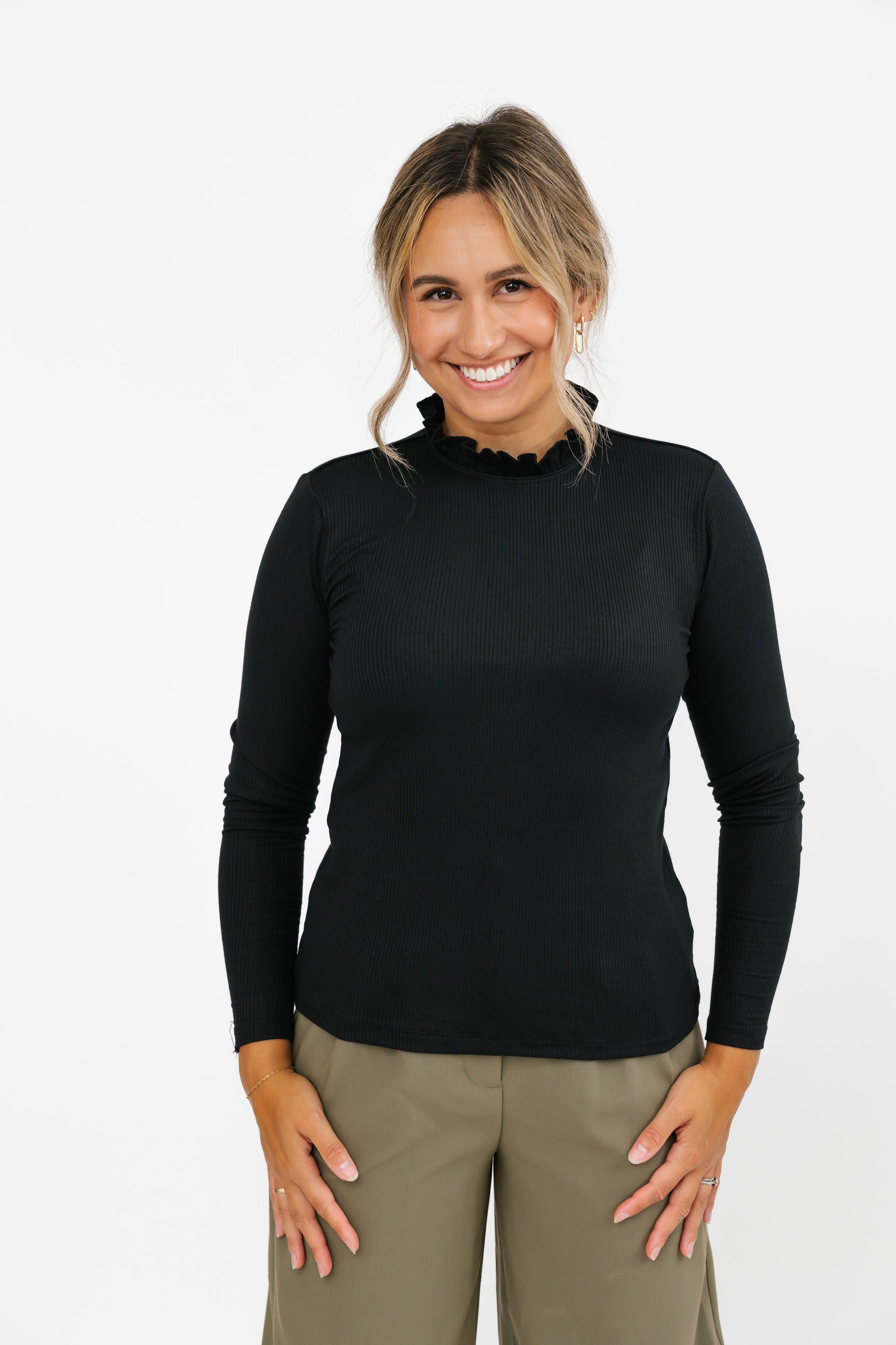 Claire Long Sleeve Tee in Midnight Black