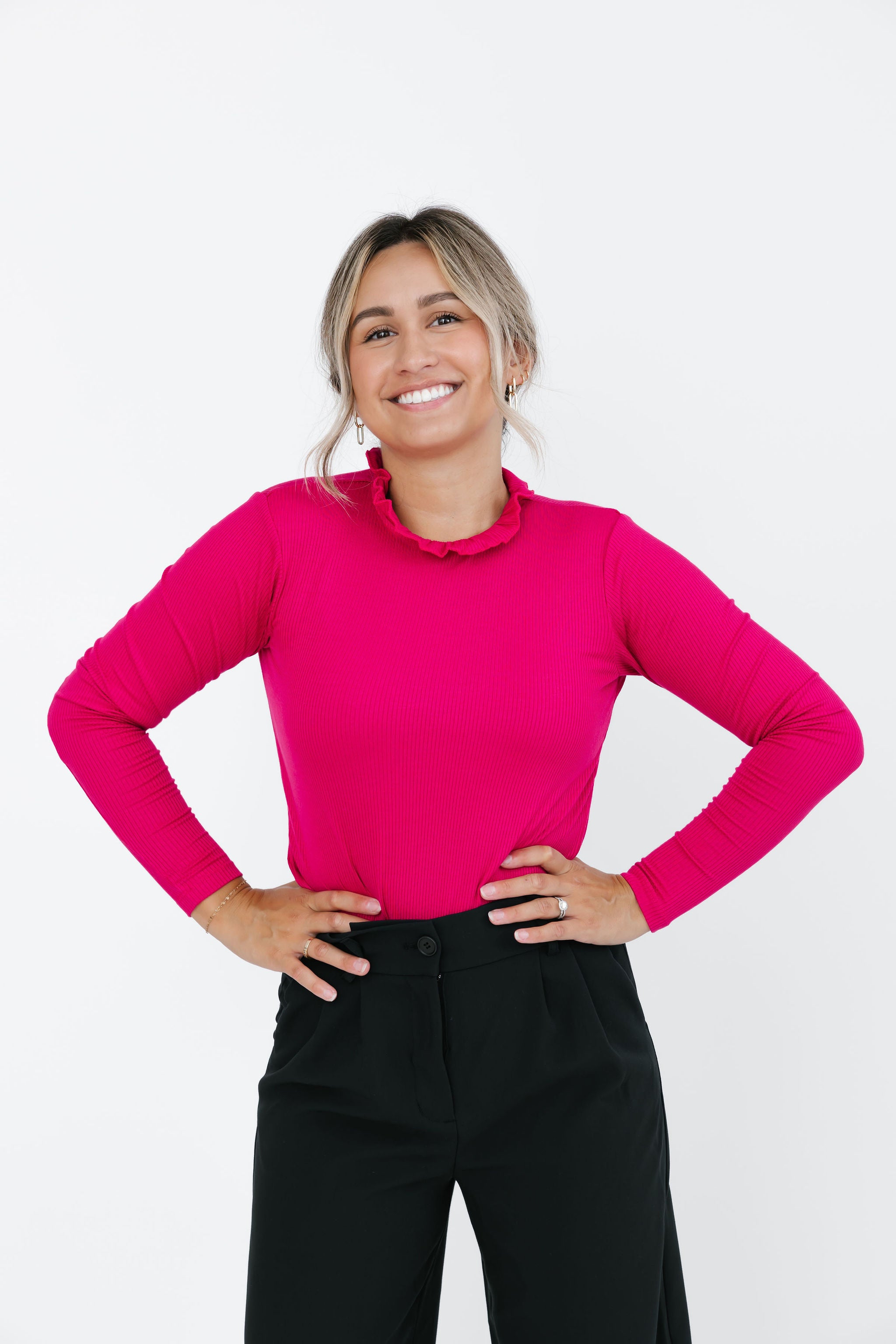 Claire Long Sleeve Tee in Berry Pink