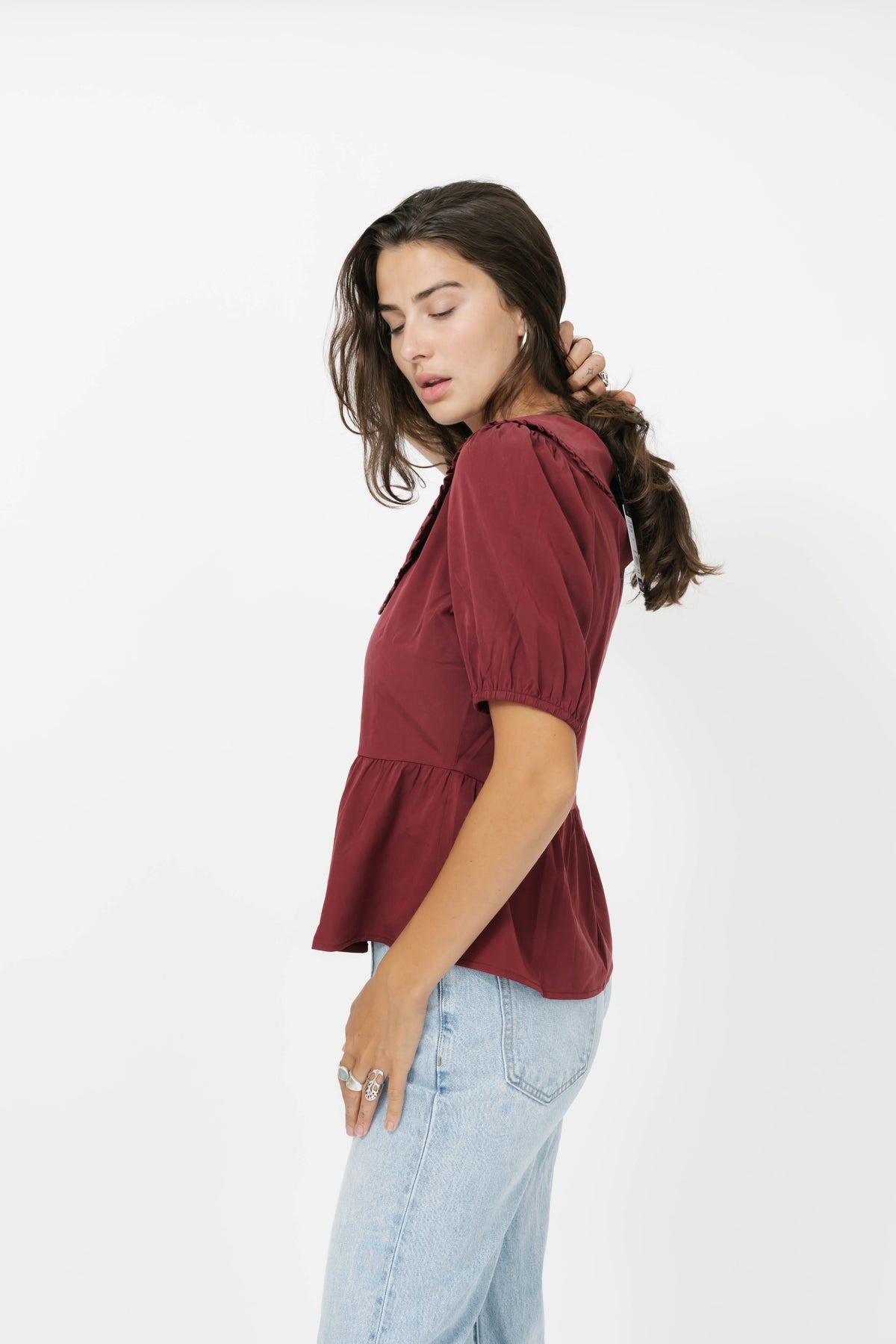 Colette Collared Blouse in Red Wine
