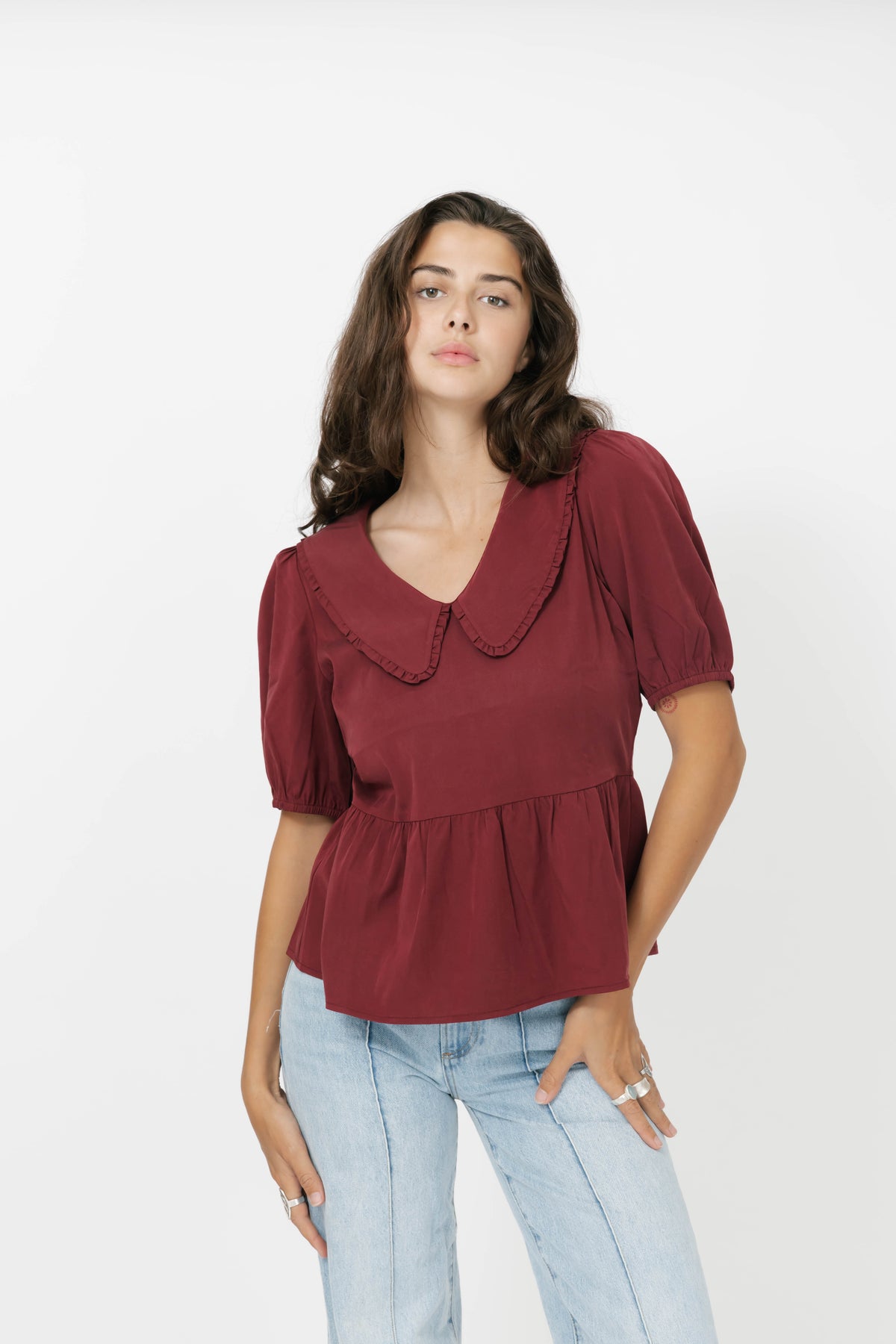 Colette Collared Blouse in Red Wine