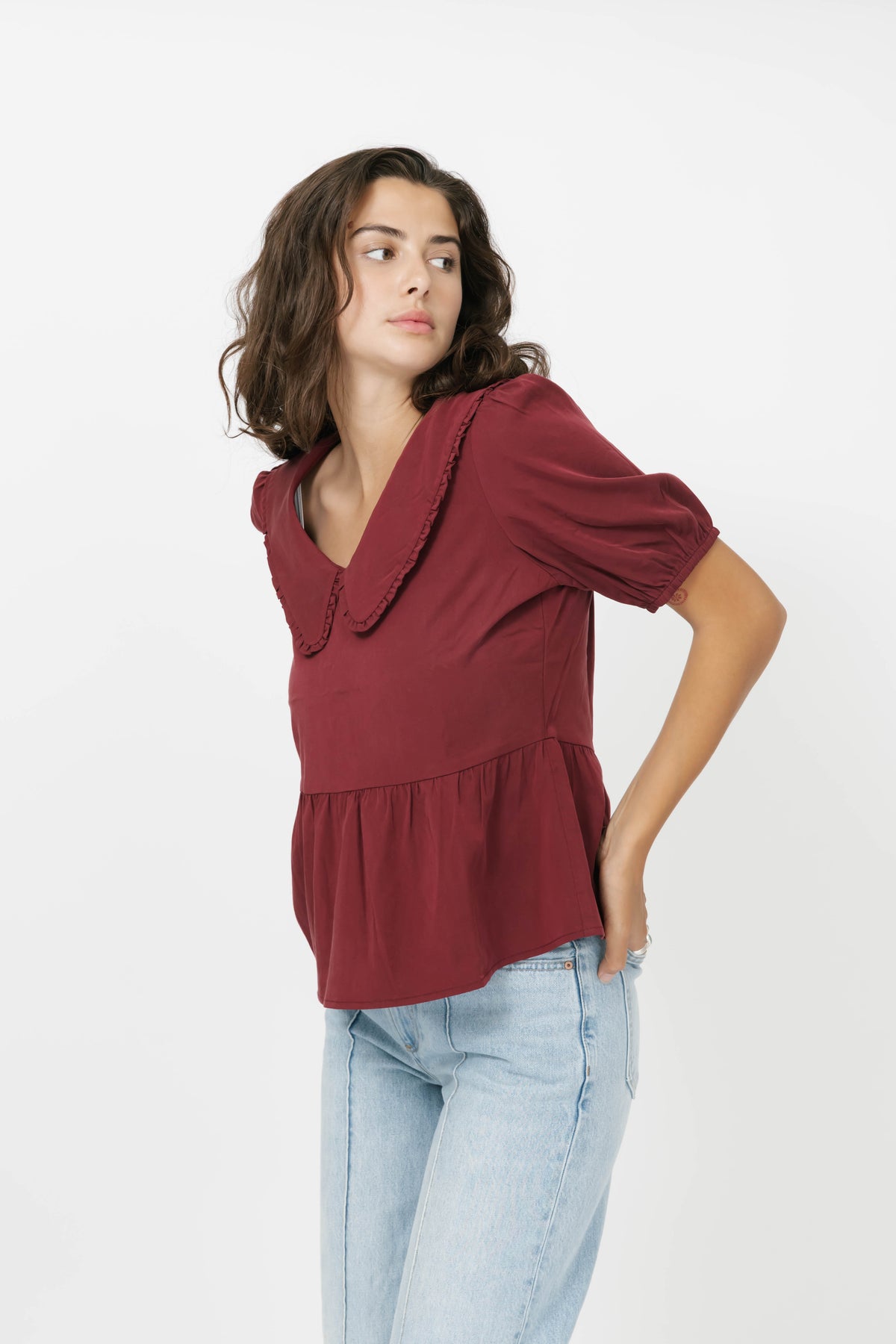Colette Collared Blouse in Red Wine