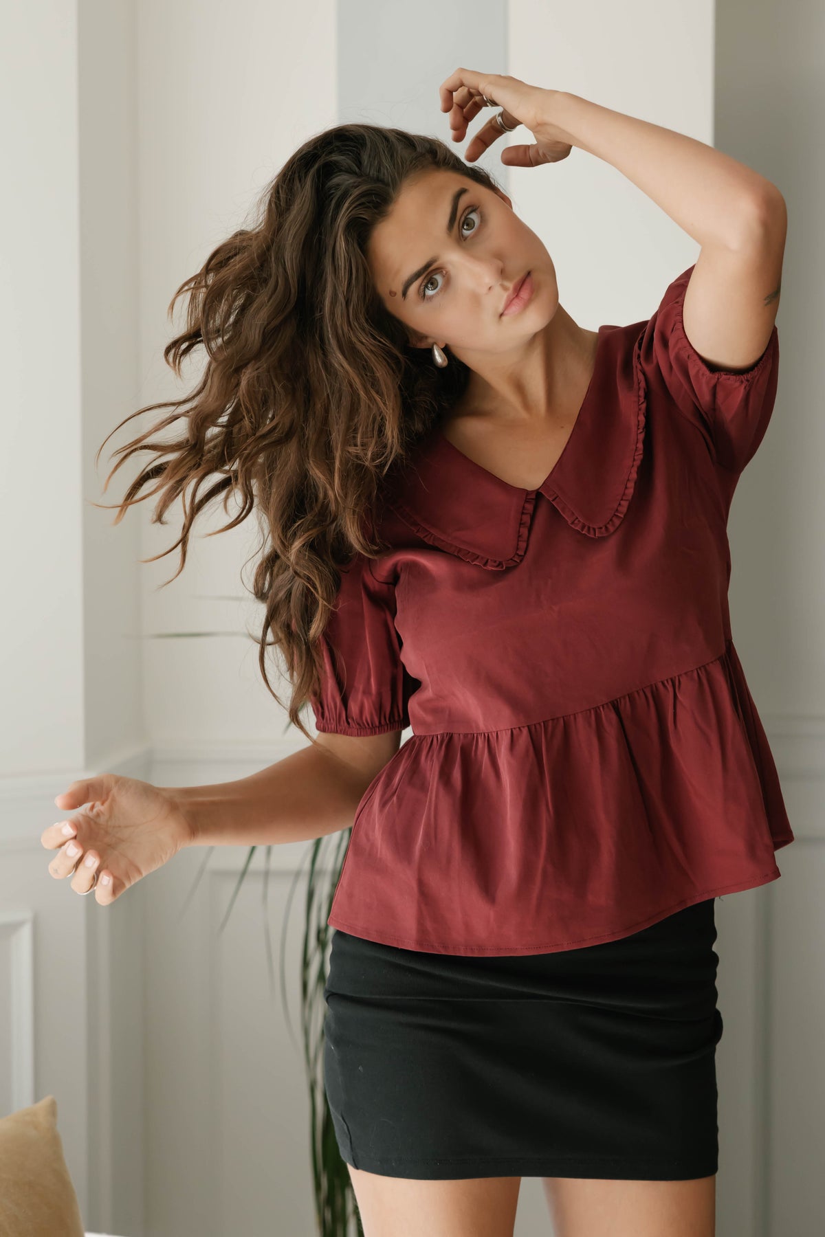 Colette Collared Blouse in Red Wine