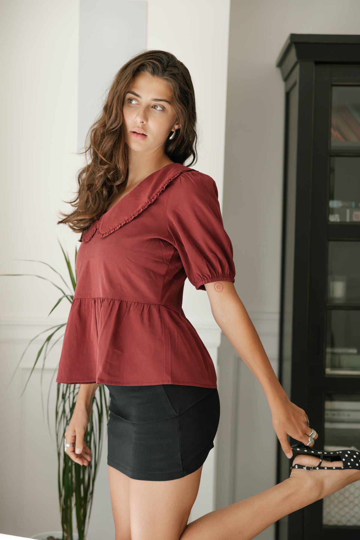Colette Collared Blouse in Red Wine