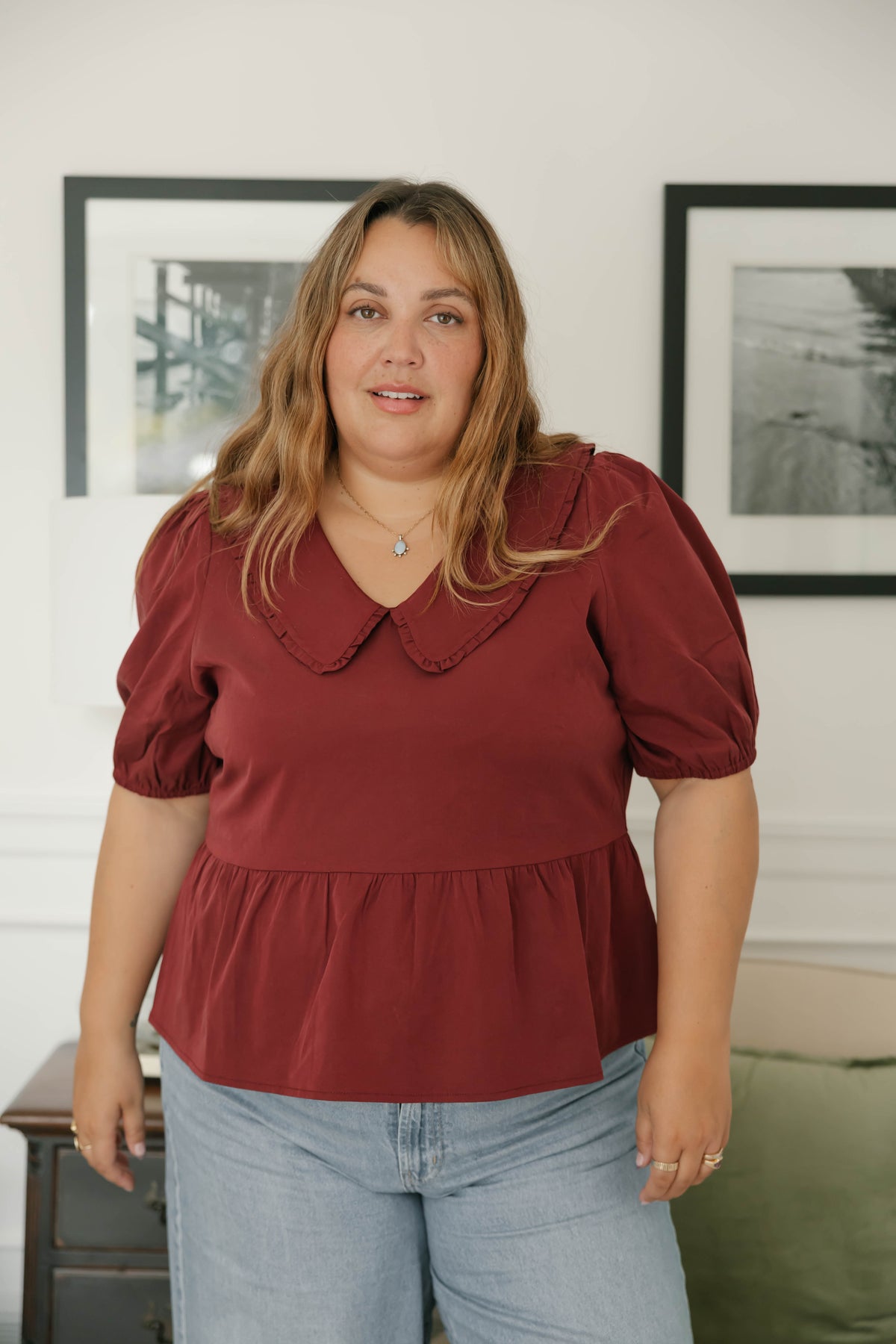 Colette Collared Blouse in Red Wine