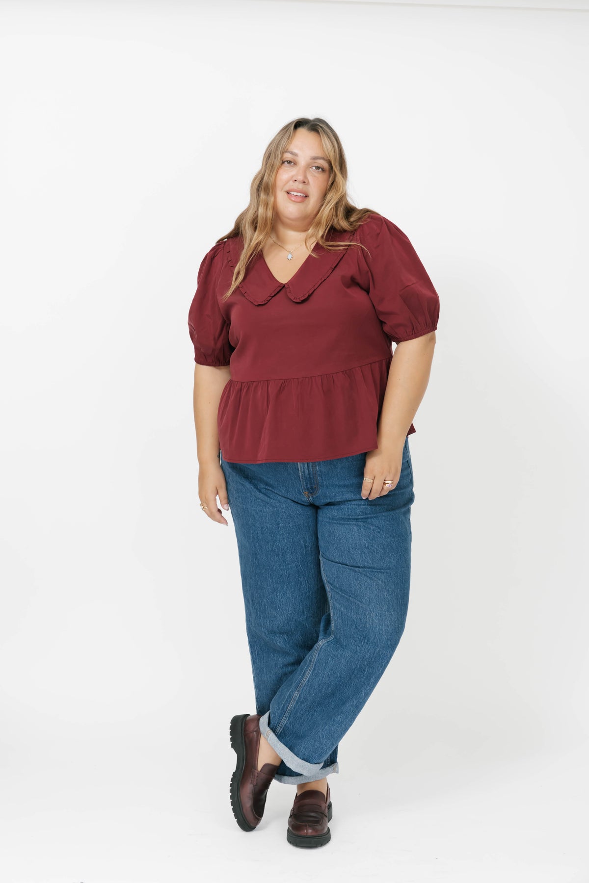 Colette Collared Blouse in Red Wine
