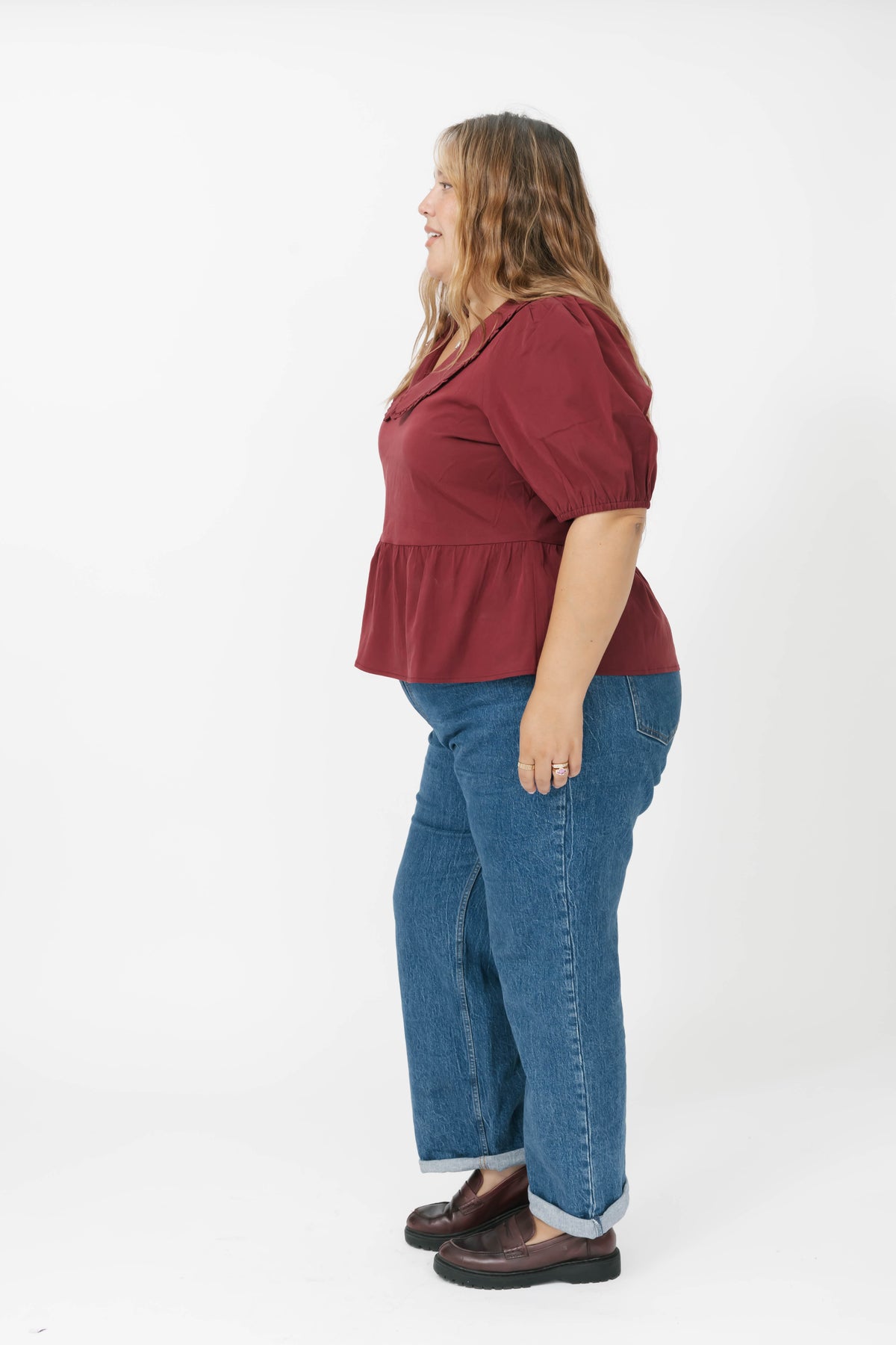 Colette Collared Blouse in Red Wine