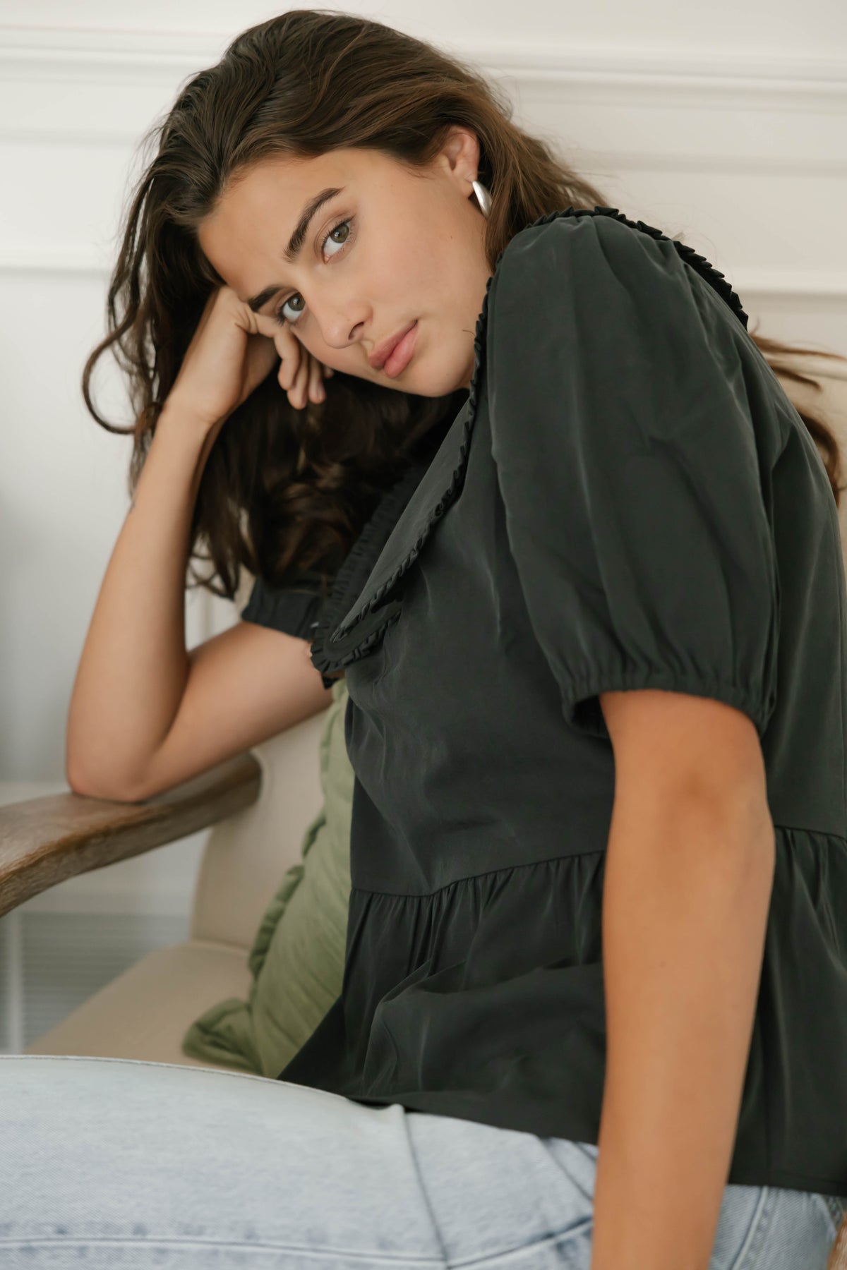 Colette Collared Blouse in Soft Black