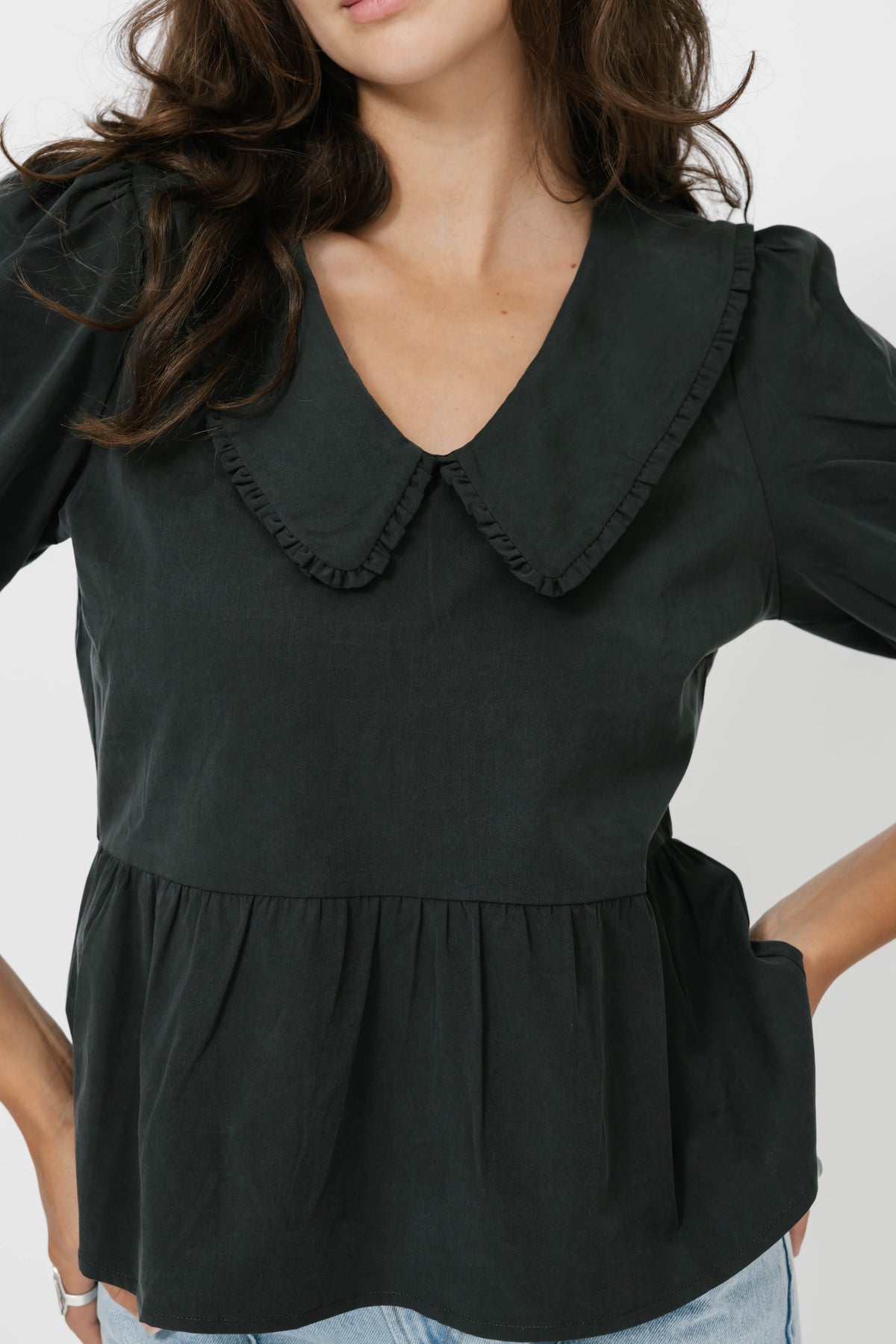 Colette Collared Blouse in Soft Black