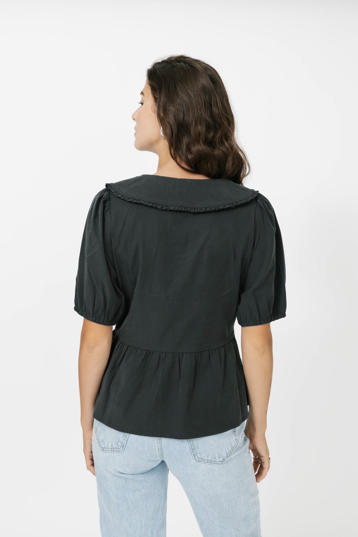 Colette Collared Blouse in Soft Black