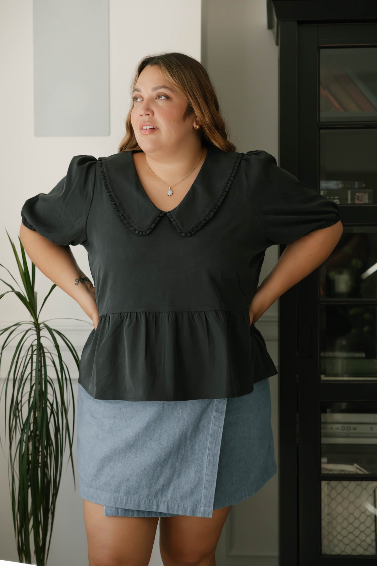 Colette Collared Blouse in Soft Black