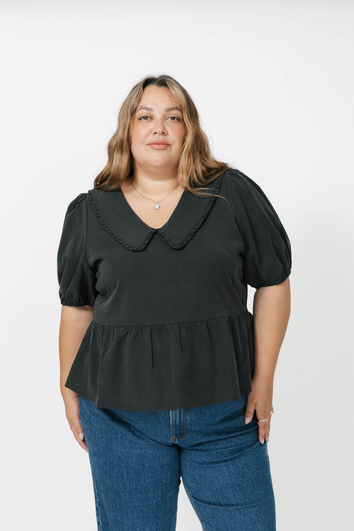 Colette Collared Blouse in Soft Black
