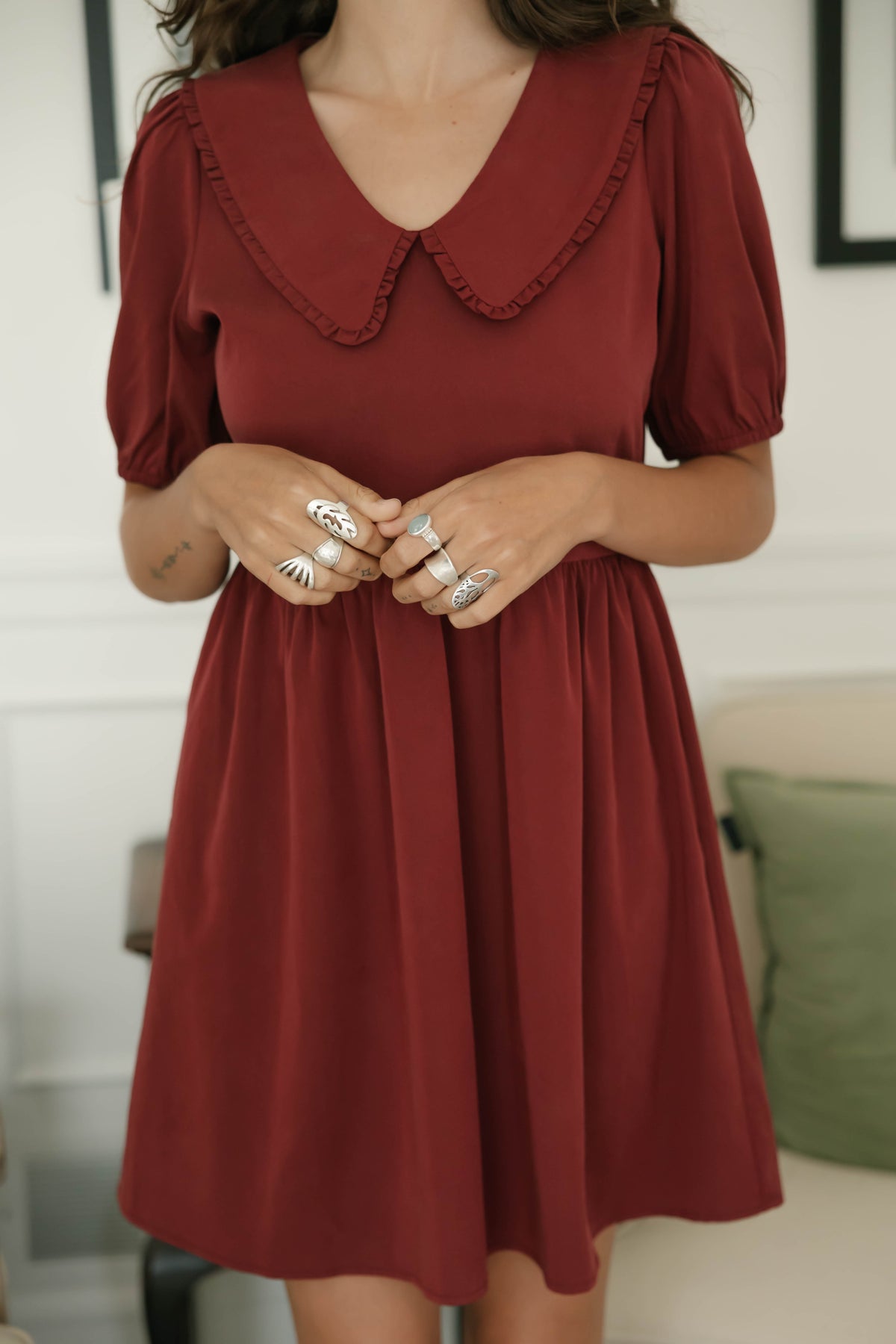 Colette Collared Dress in Red Wine