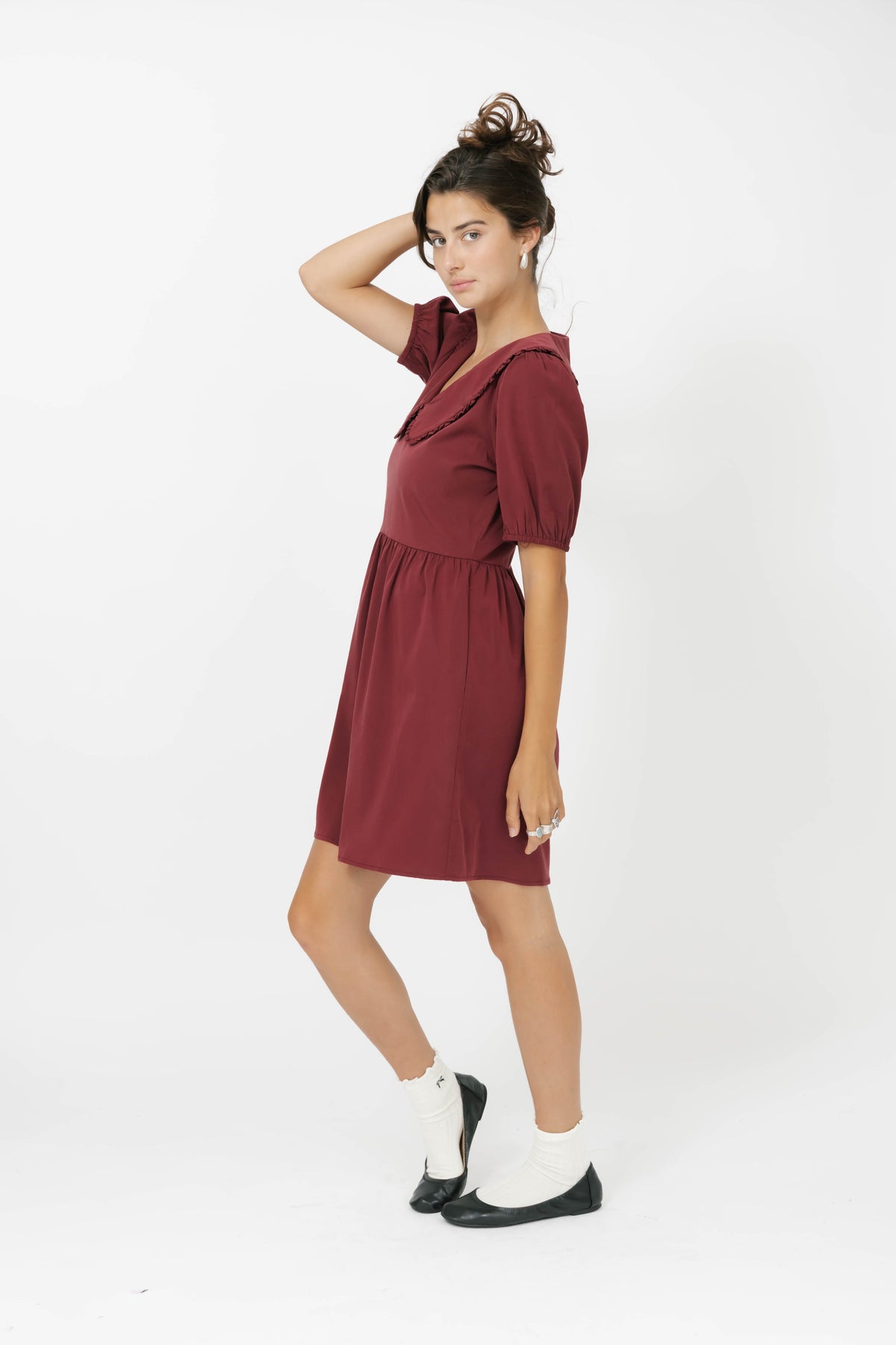 Colette Collared Dress in Red Wine