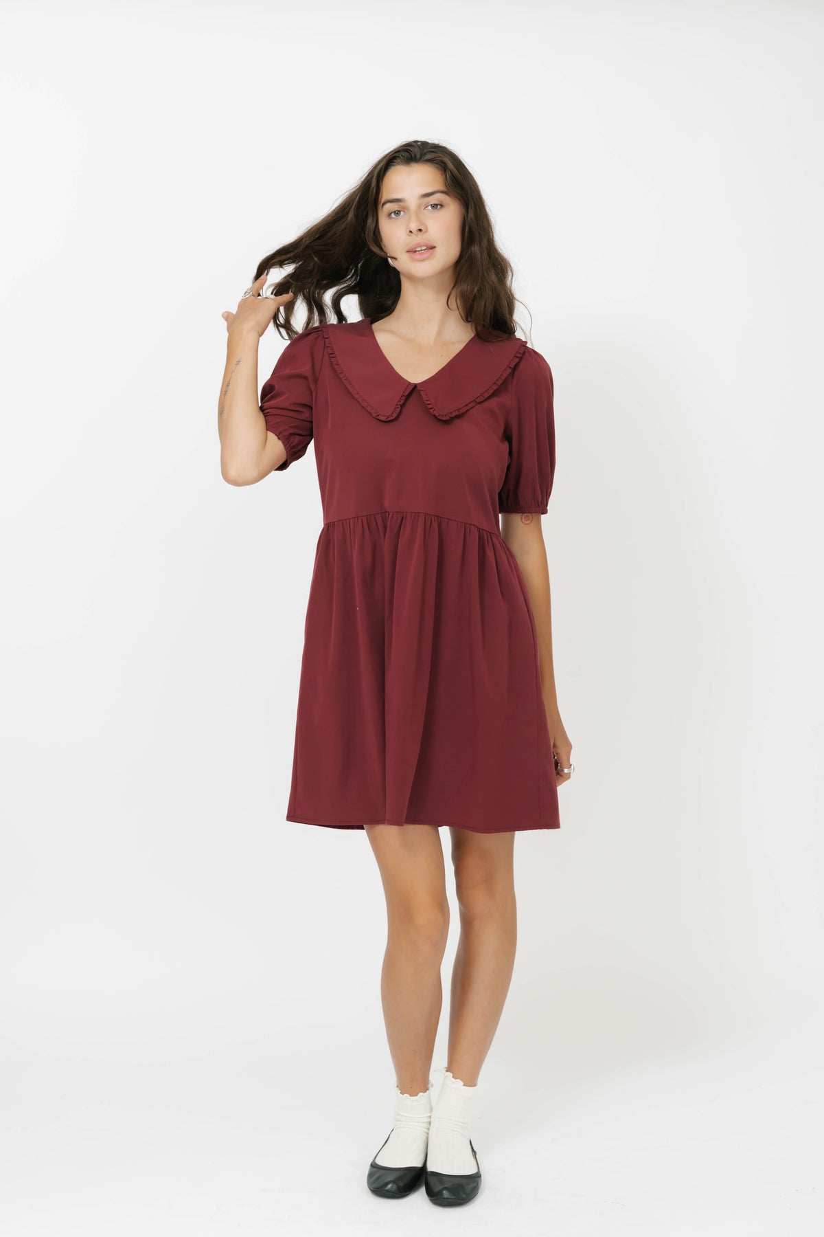 Colette Collared Dress in Red Wine