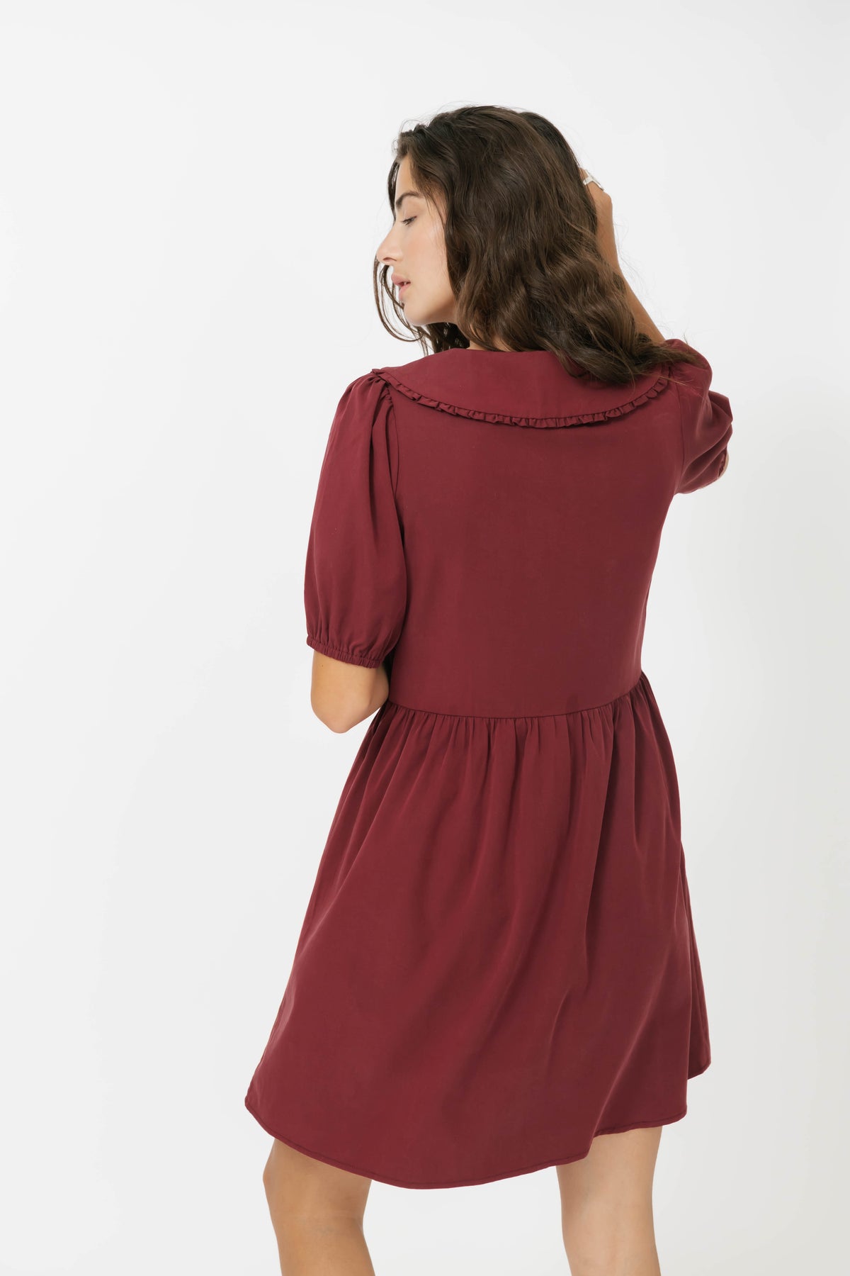 Colette Collared Dress in Red Wine