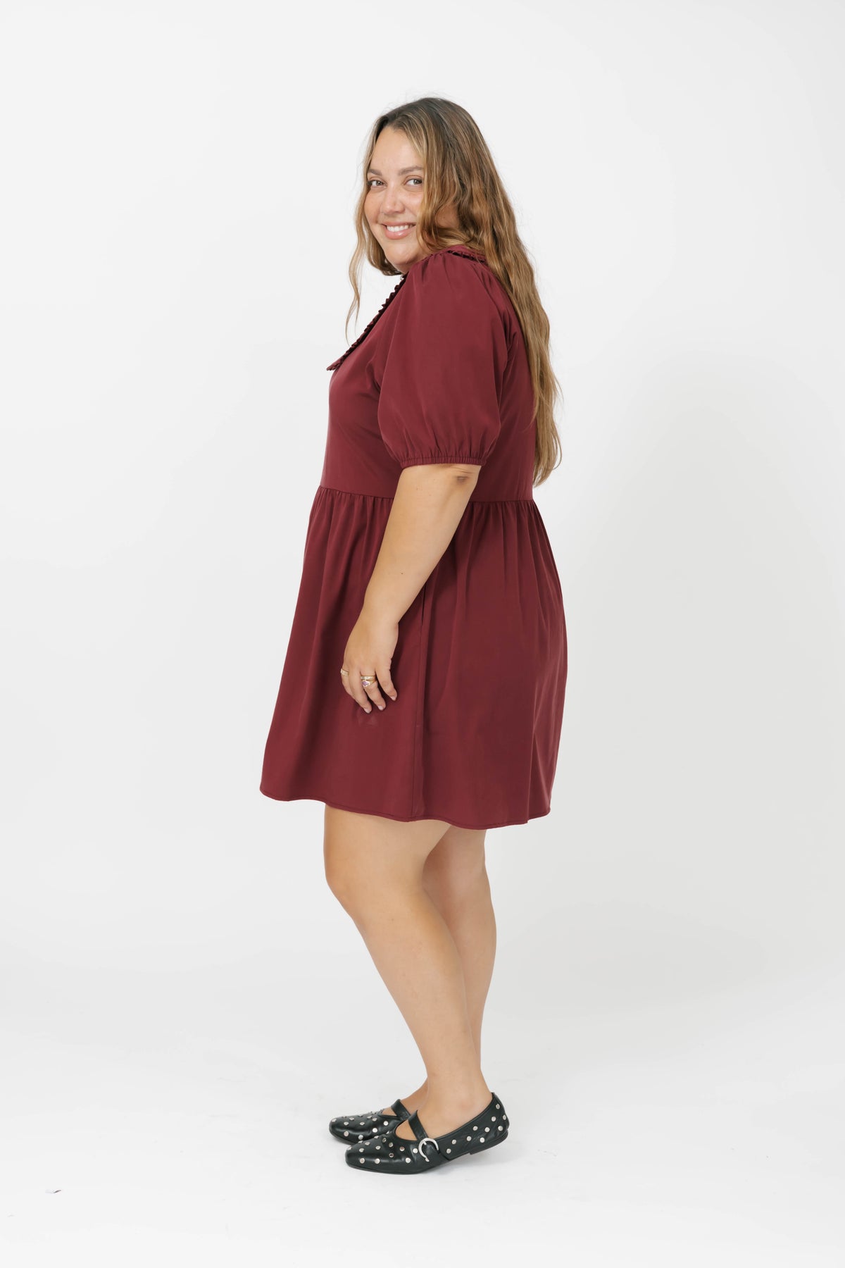 Colette Collared Dress in Red Wine