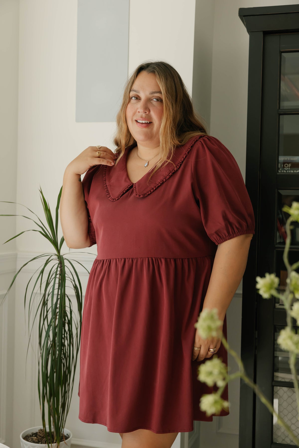 Colette Collared Dress in Red Wine