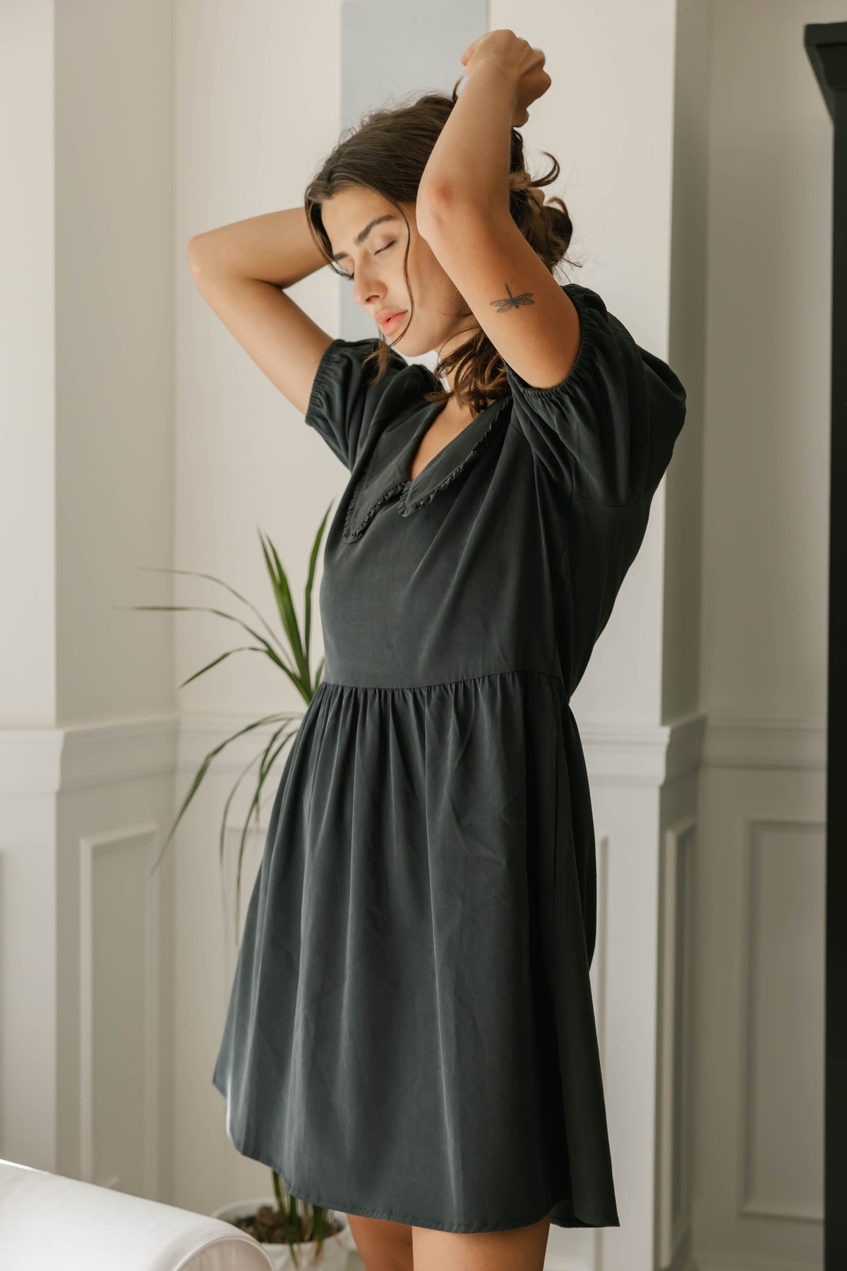 Colette Collared Dress in Soft Black