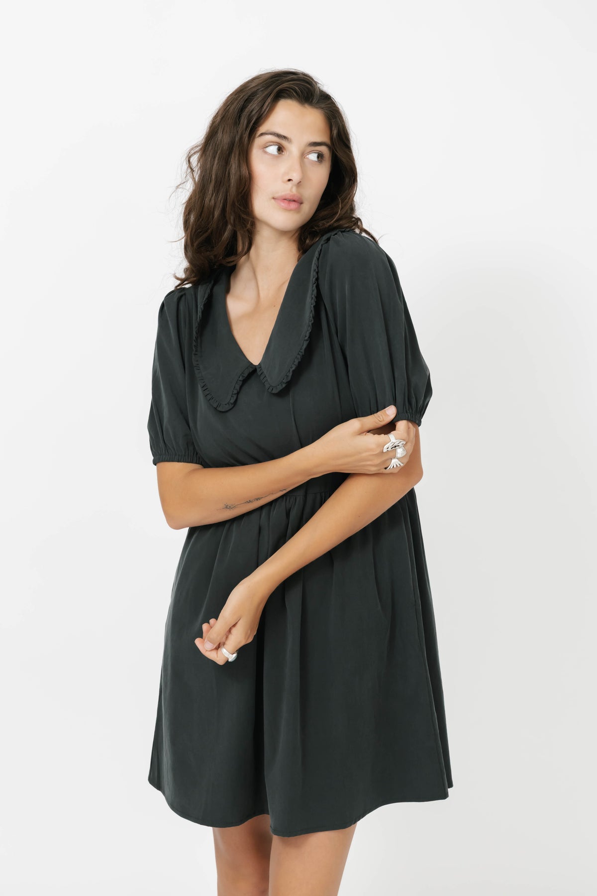 Colette Collared Dress in Soft Black