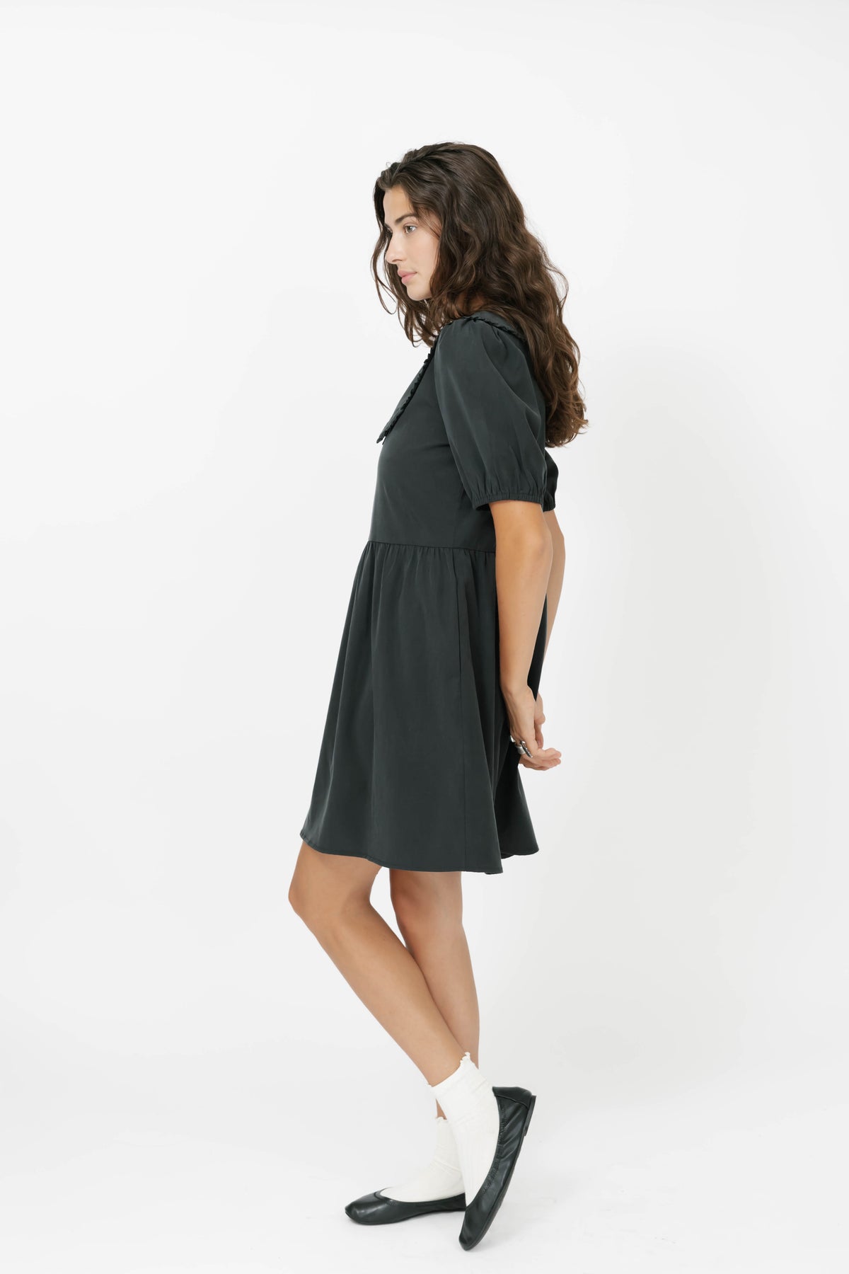 Colette Collared Dress in Soft Black