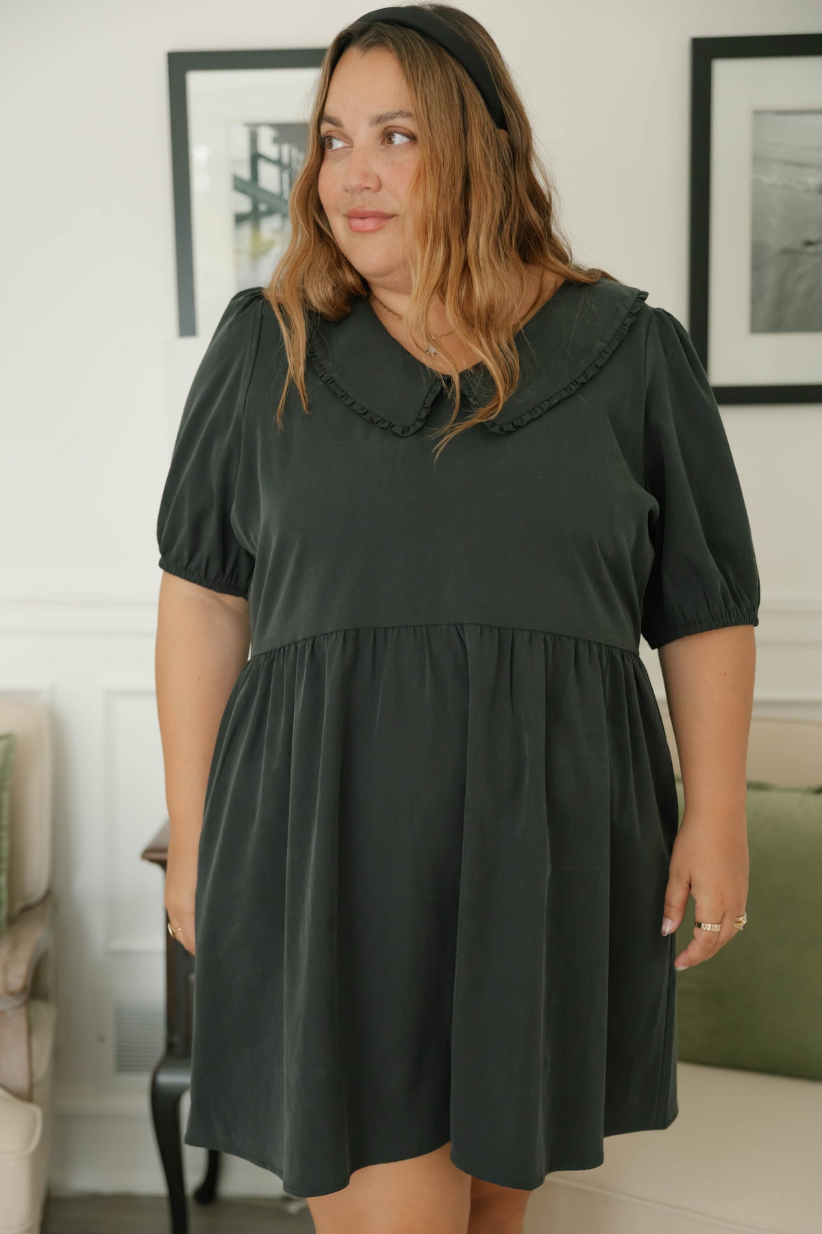Colette Collared Dress in Soft Black