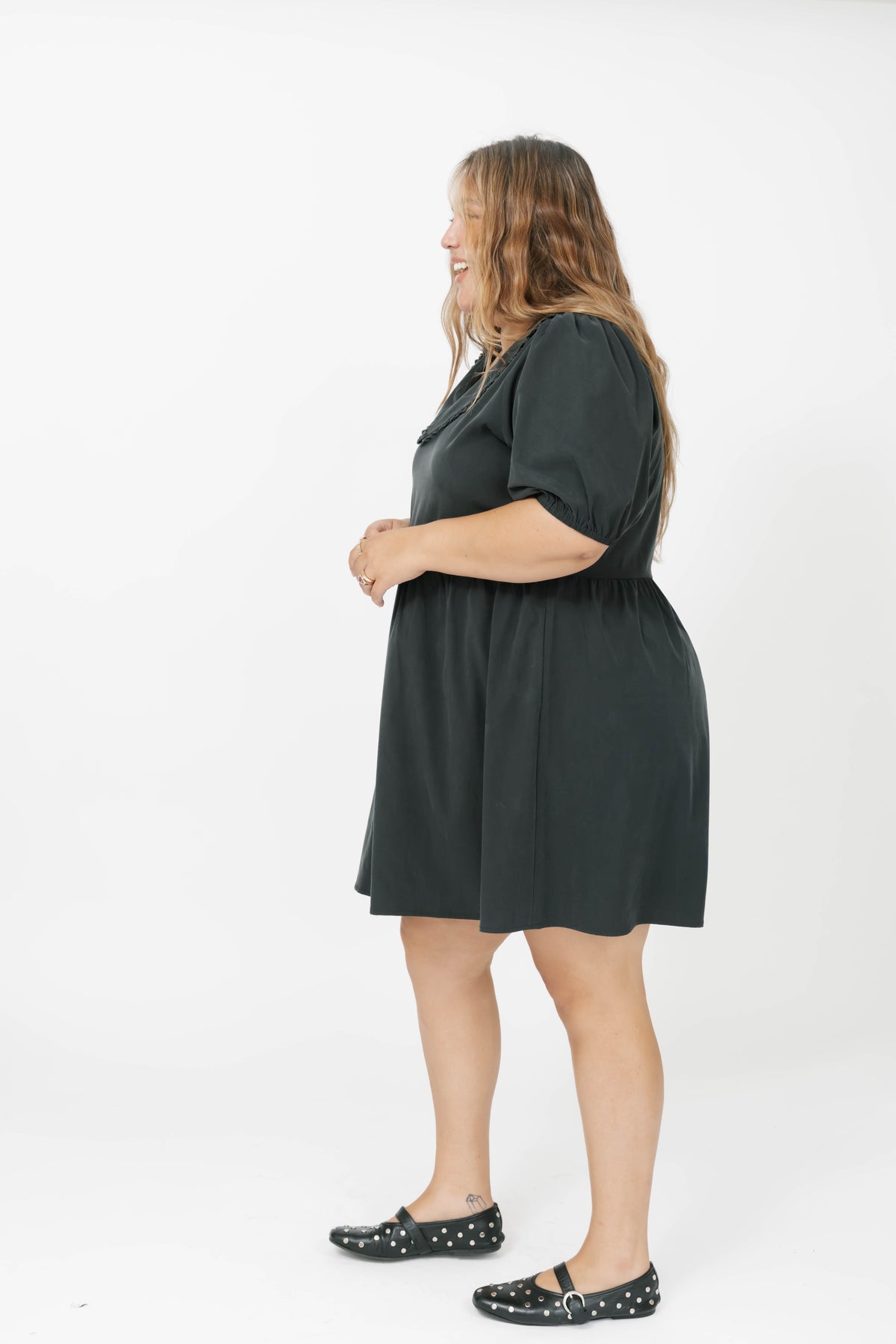 Colette Collared Dress in Soft Black