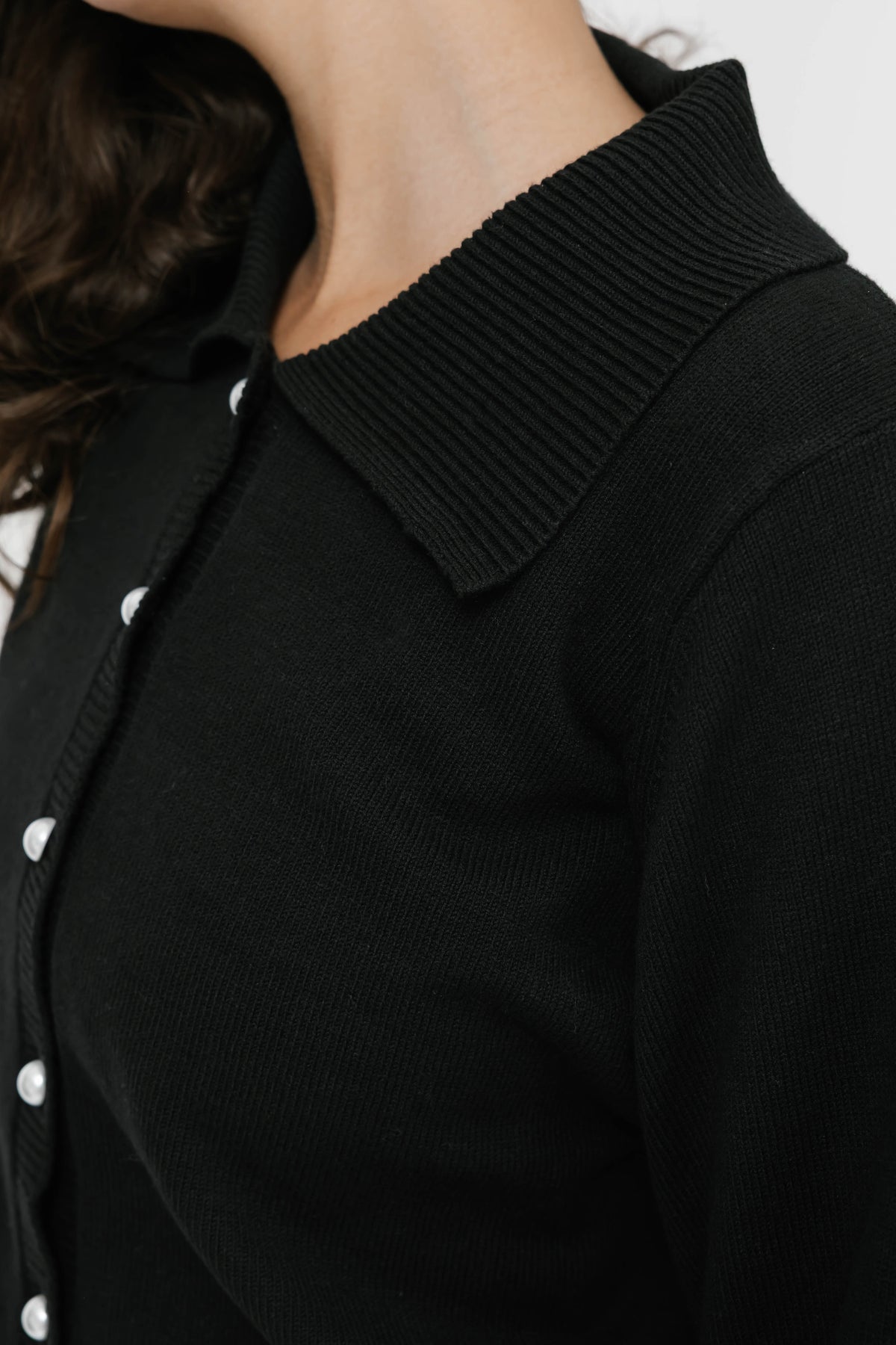 Collared Cardigan in Midnight Black