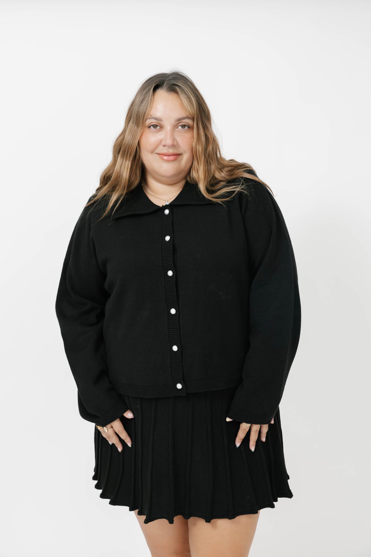 Collared Cardigan in Midnight Black