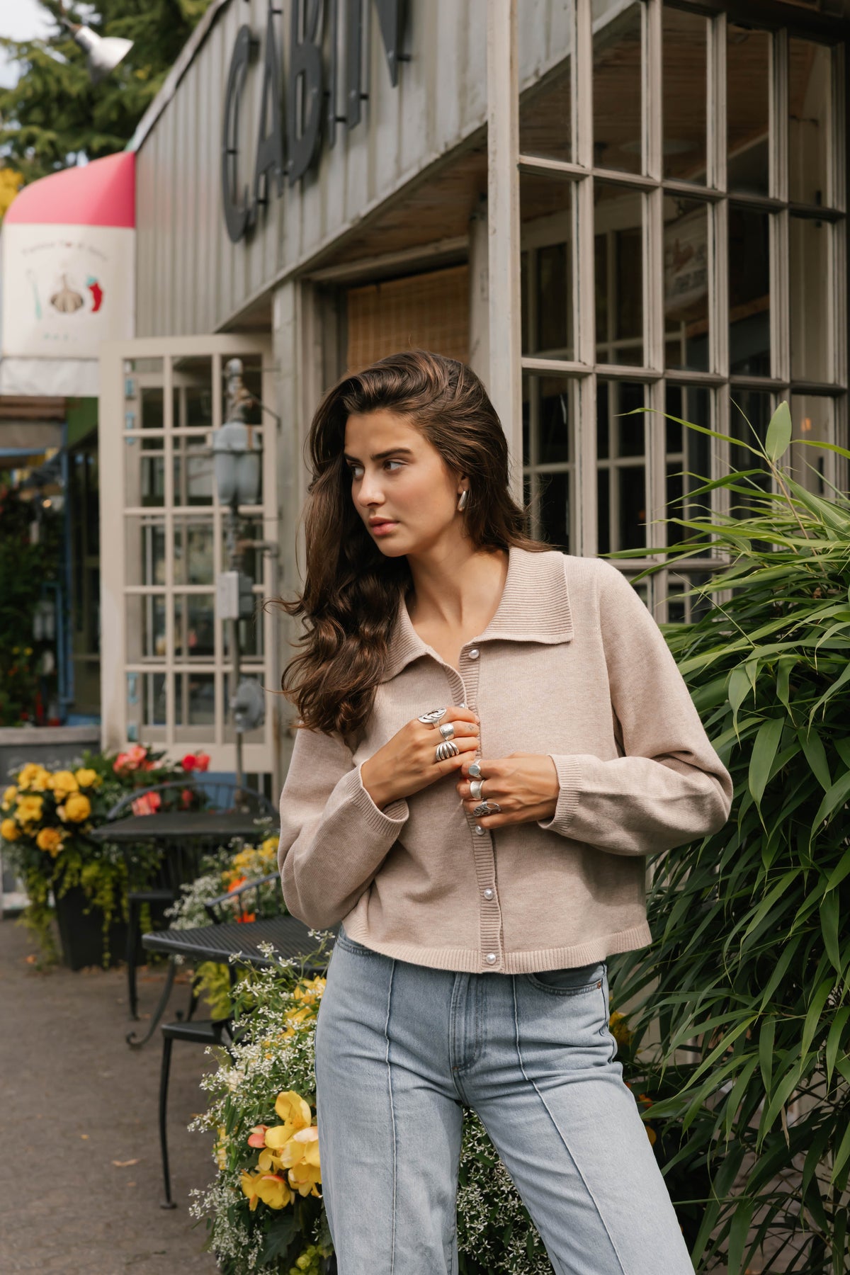 Collared Cardigan in Dark Oatmeal