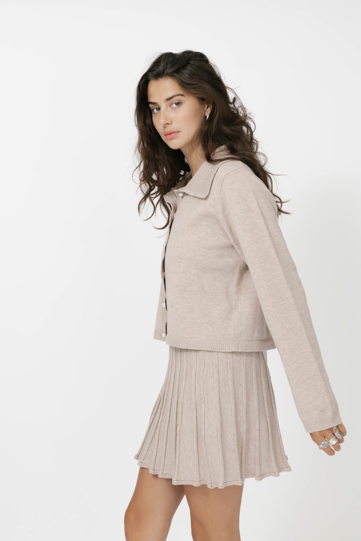 Collared Cardigan in Dark Oatmeal