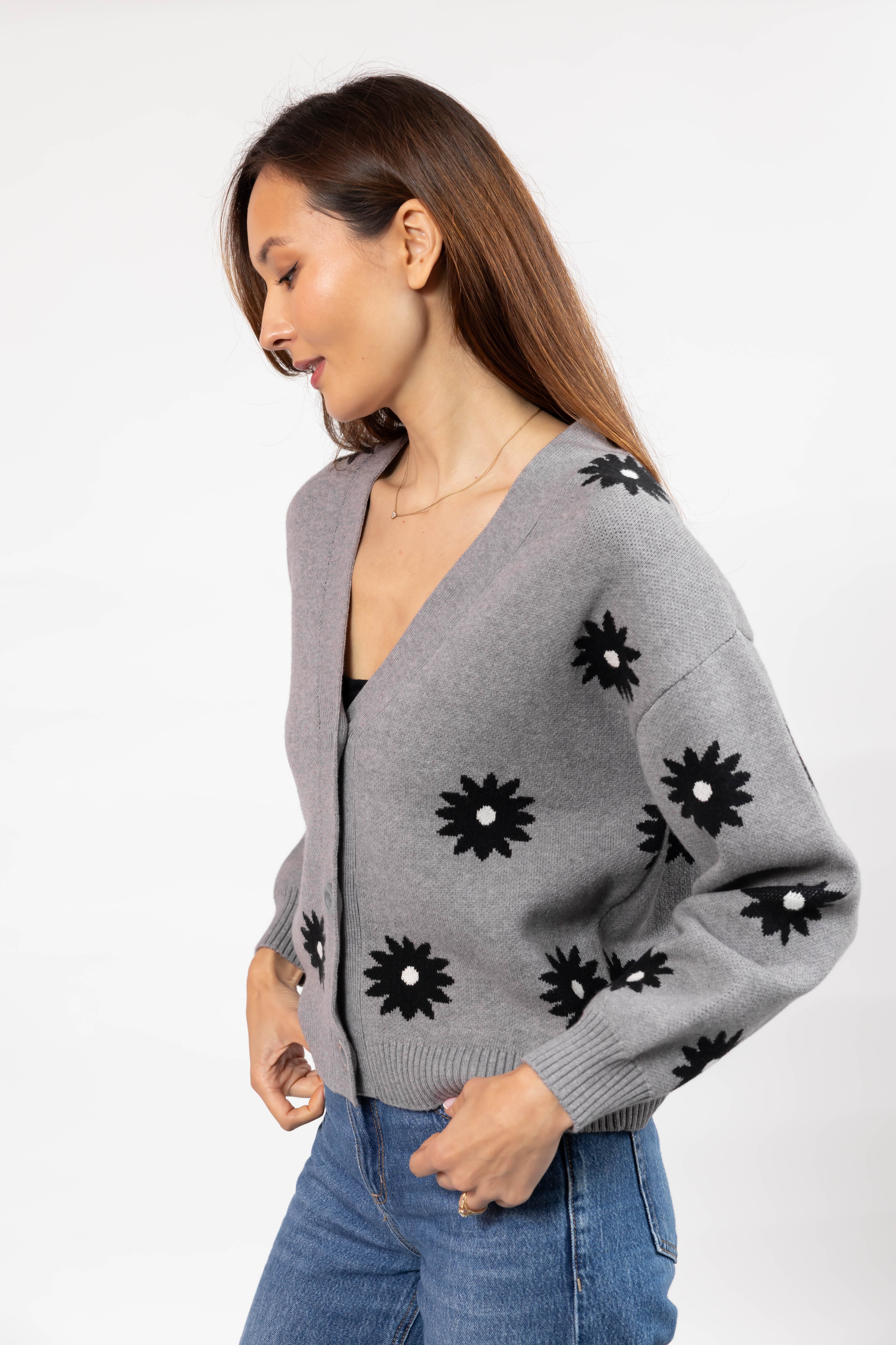 Daisy Cardigan in Grey Combo