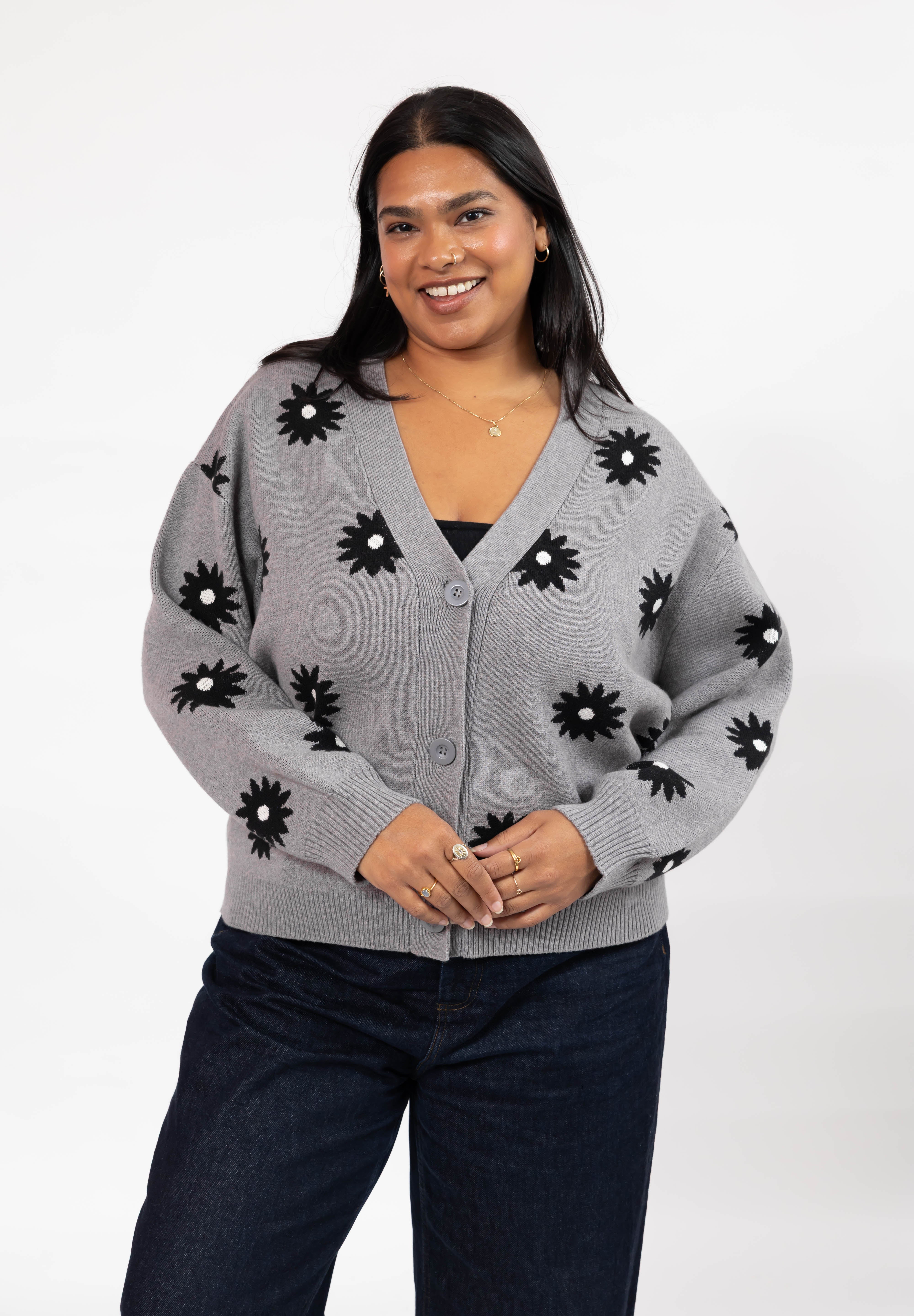 Daisy Cardigan in Grey Combo