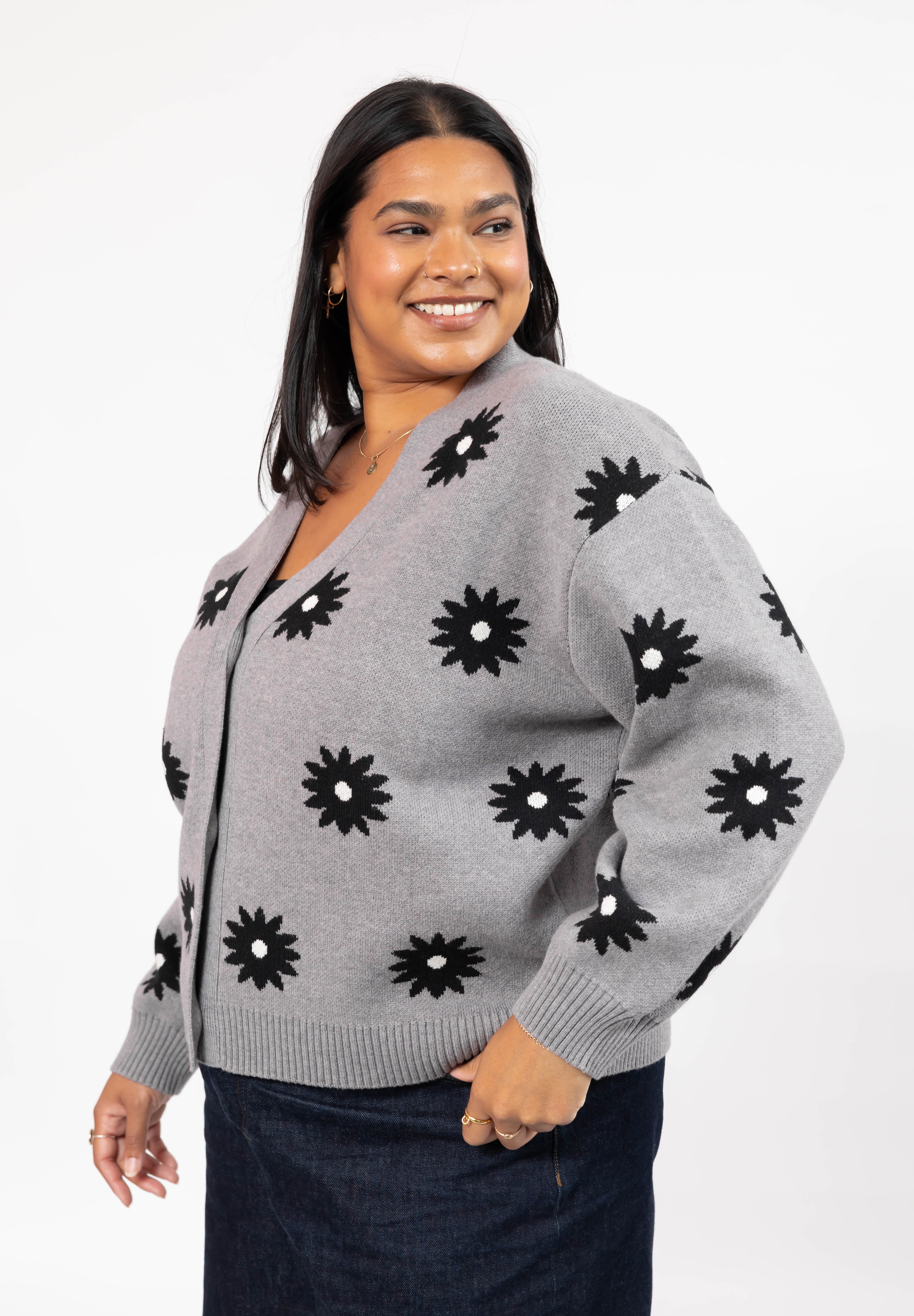 Daisy Cardigan in Grey Combo