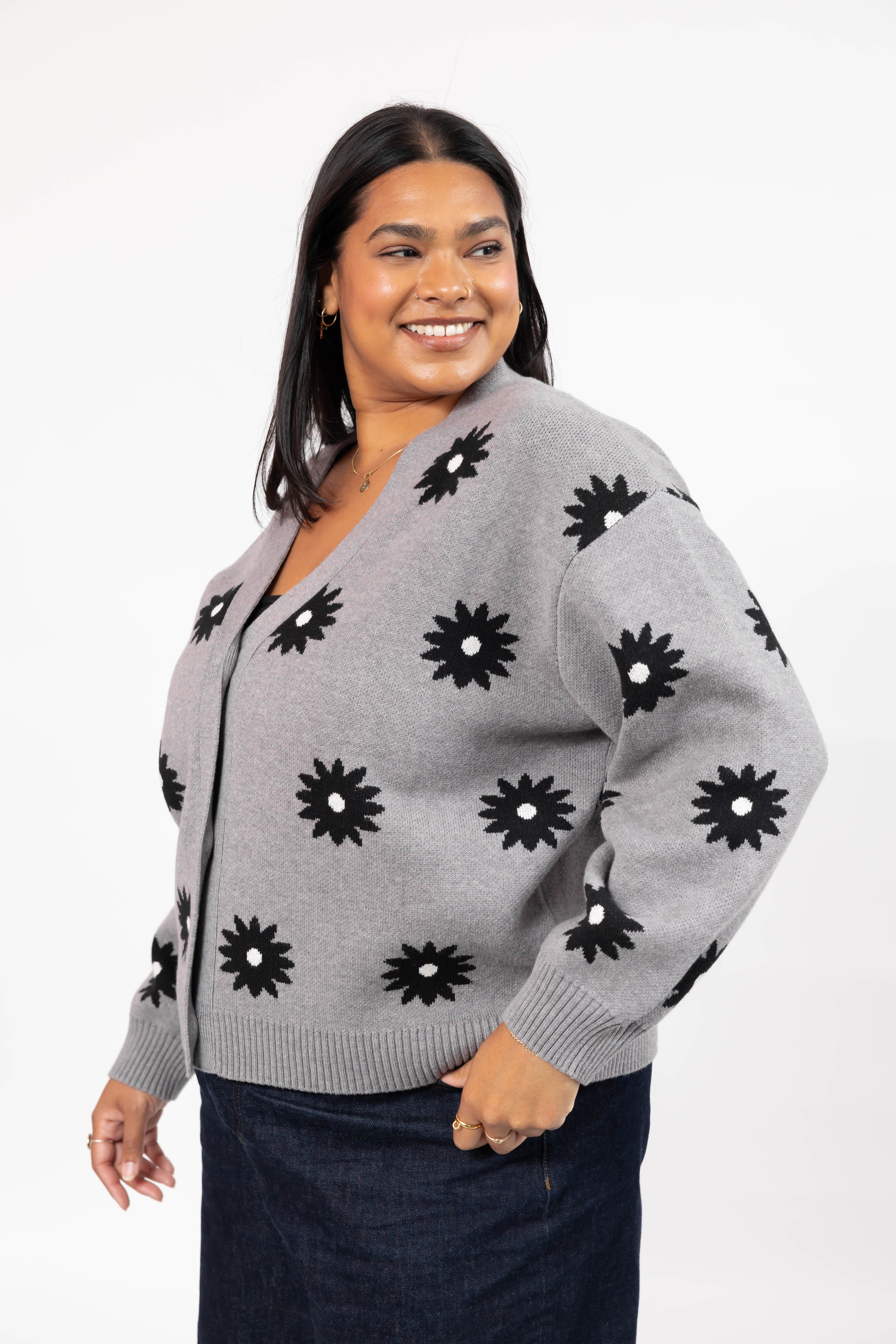 Daisy Cardigan in Grey Combo